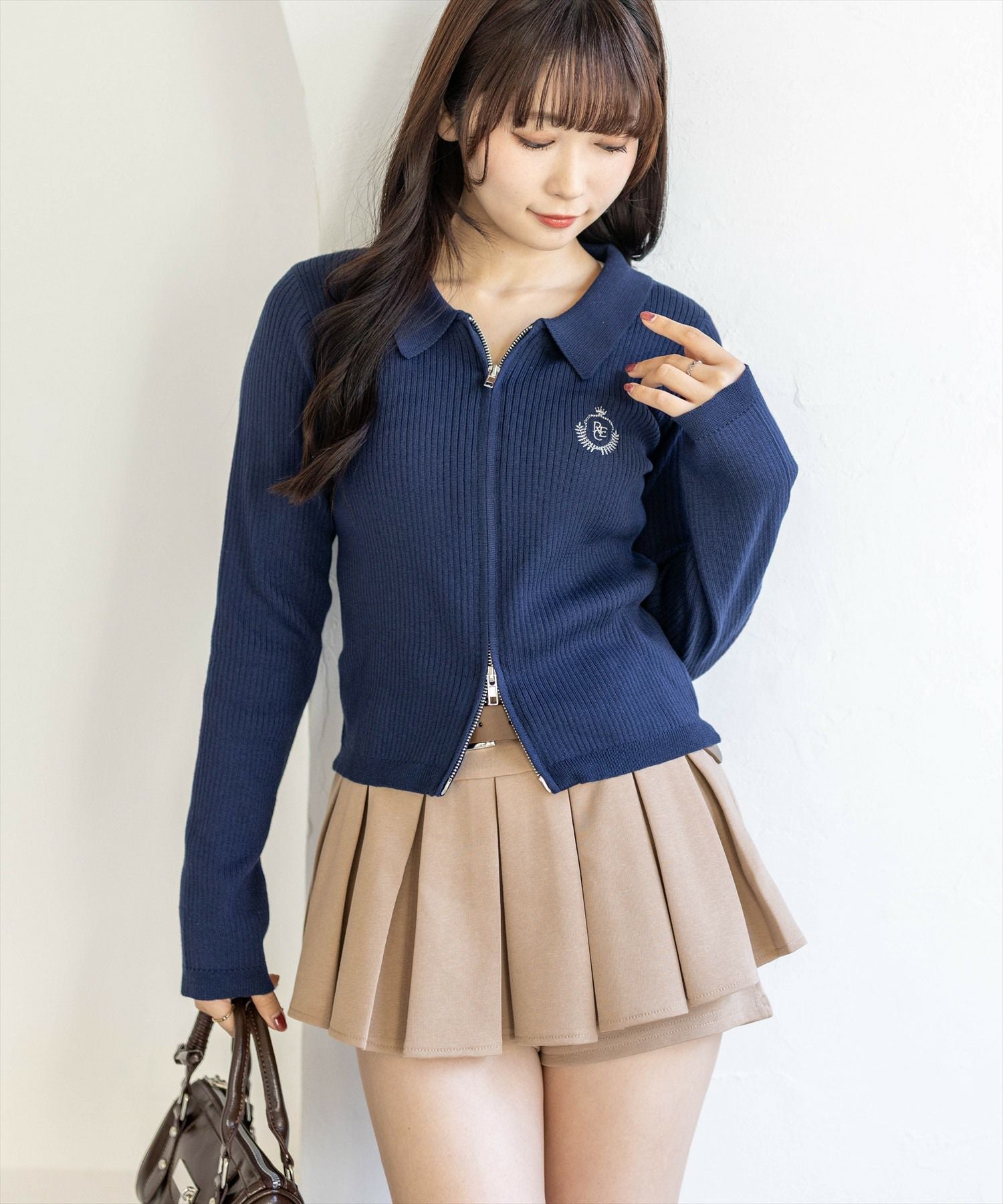 clear 刺繍入りダブルジップ長袖ニットトップス[CL9680] | レディース