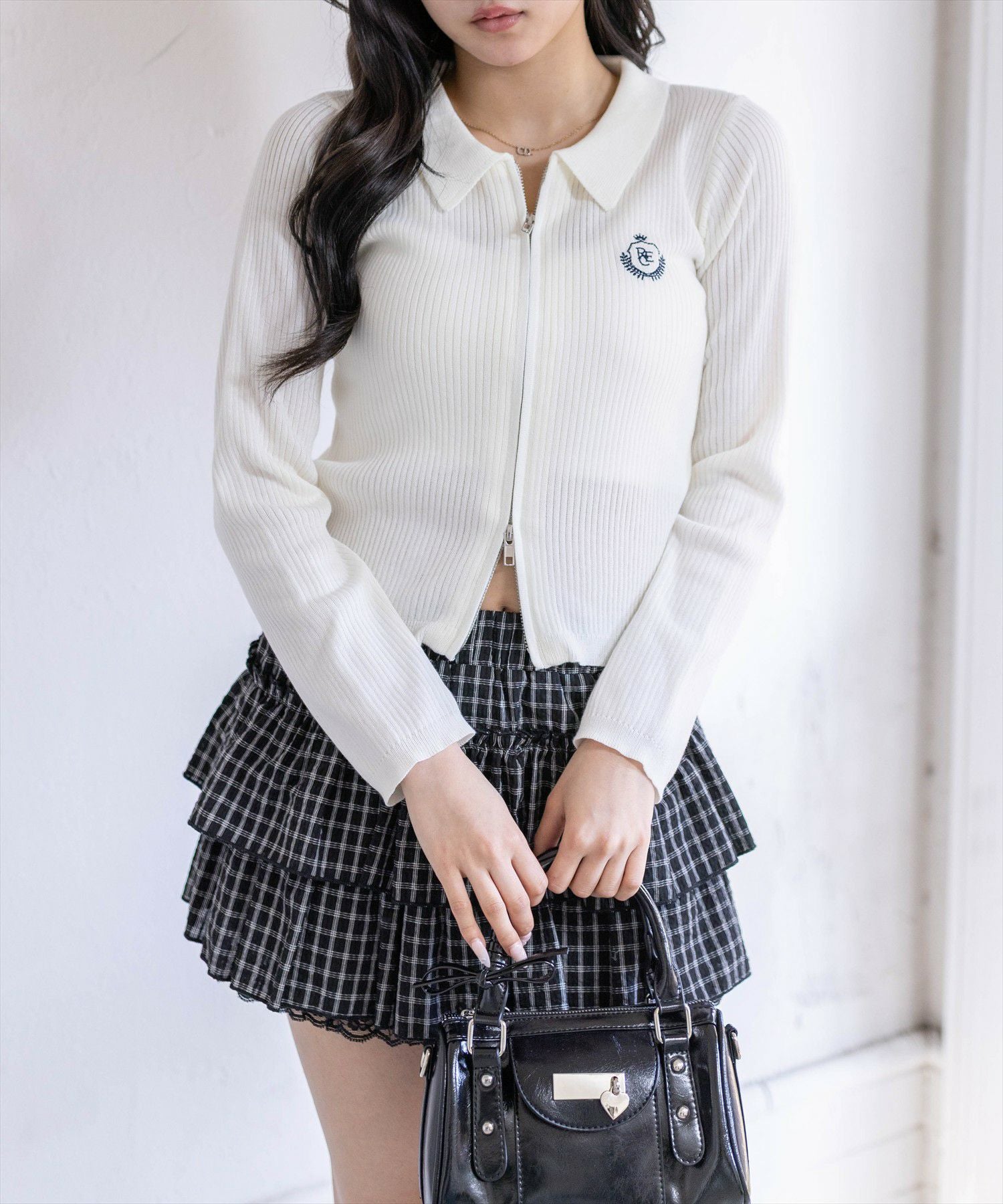 clear 刺繍入りダブルジップ長袖ニットトップス[CL9680] | レディース