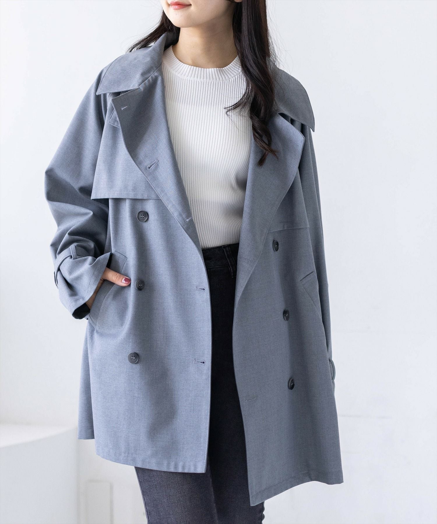 clear≪新作≫ウエストベルトミドル丈トレンチジャケット[CL9646