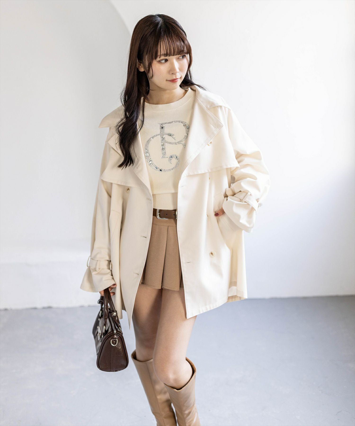 clear≪新作≫ウエストベルトミドル丈トレンチジャケット[CL9646