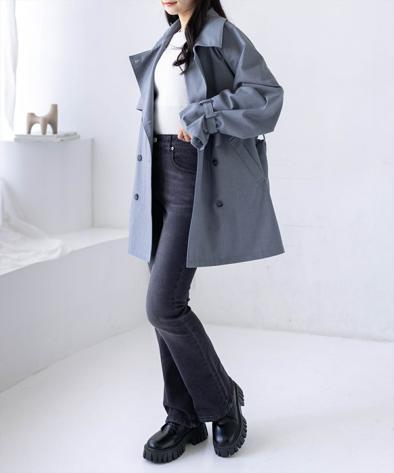 See by Chloé トレンチコート グレー ベルト付き ロング丈 中古 CLEL】Double Tech Fade Trench Coat/ダブルテックフェード トレンチ