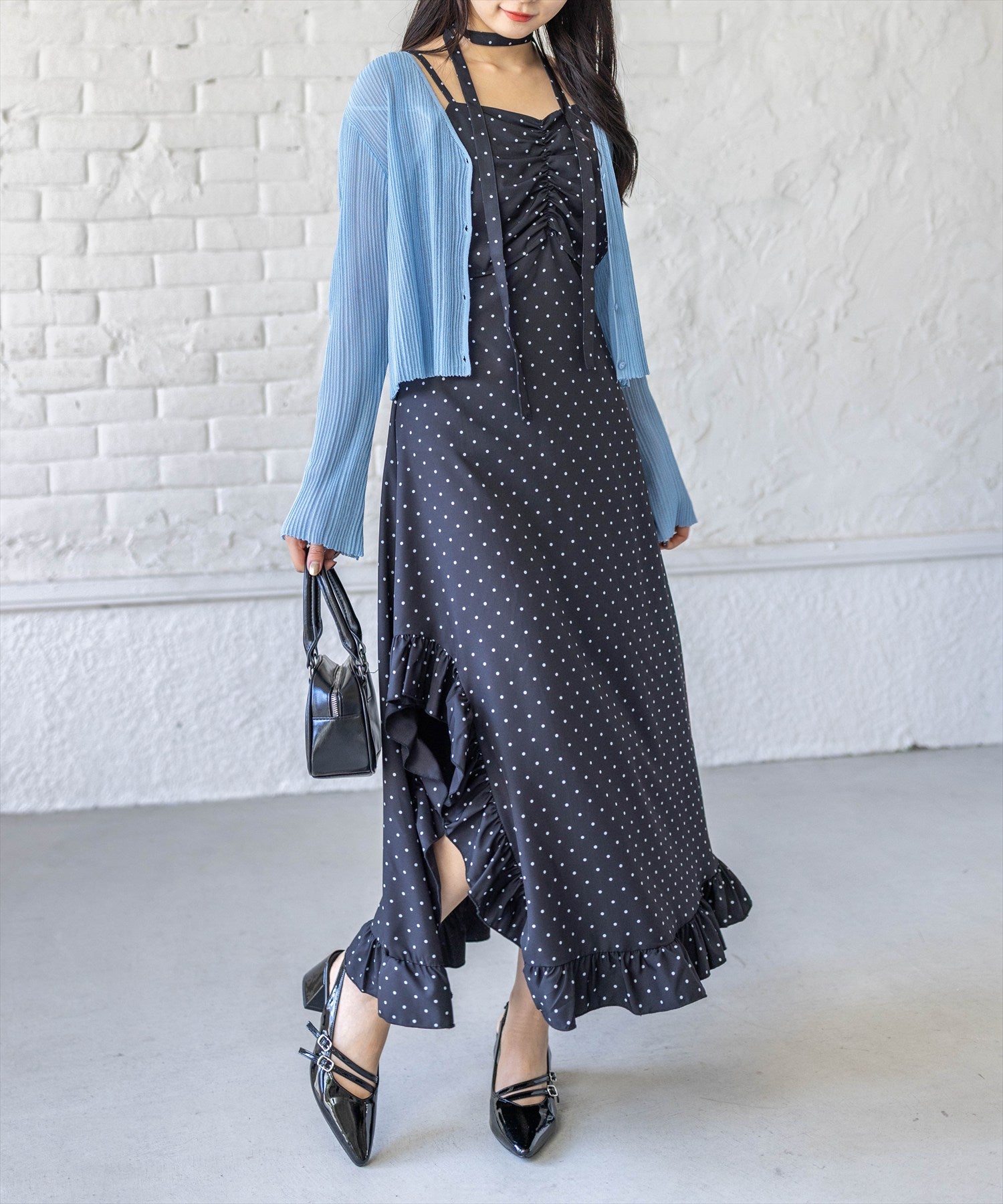 clear≪再入荷≫チョーカー付きアシンメトリードットキャミワンピース