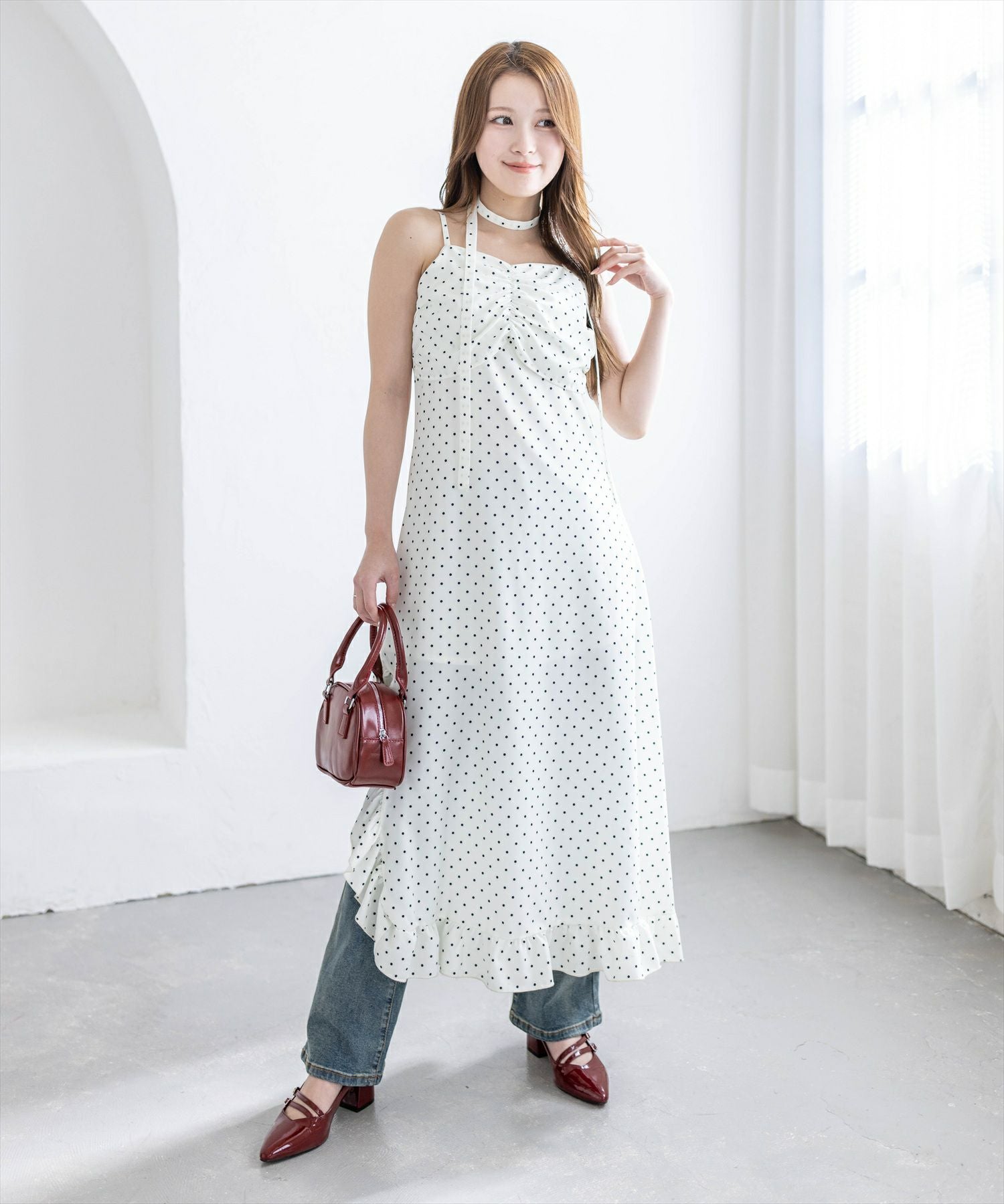 clear≪再入荷≫チョーカー付きアシンメトリードットキャミワンピース
