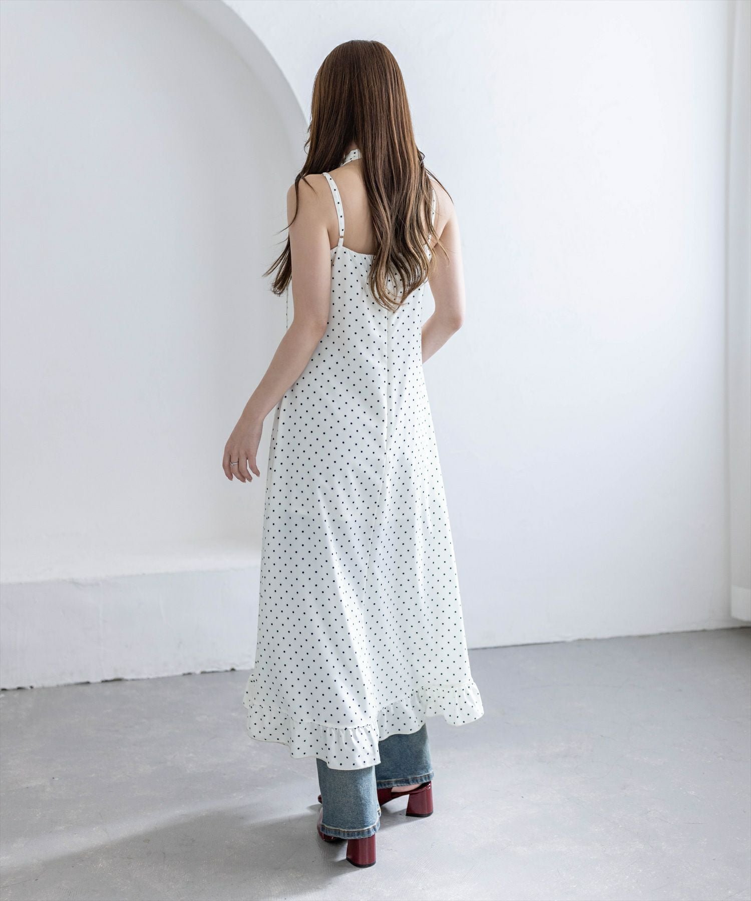 clear≪再入荷≫チョーカー付きアシンメトリードットキャミワンピース