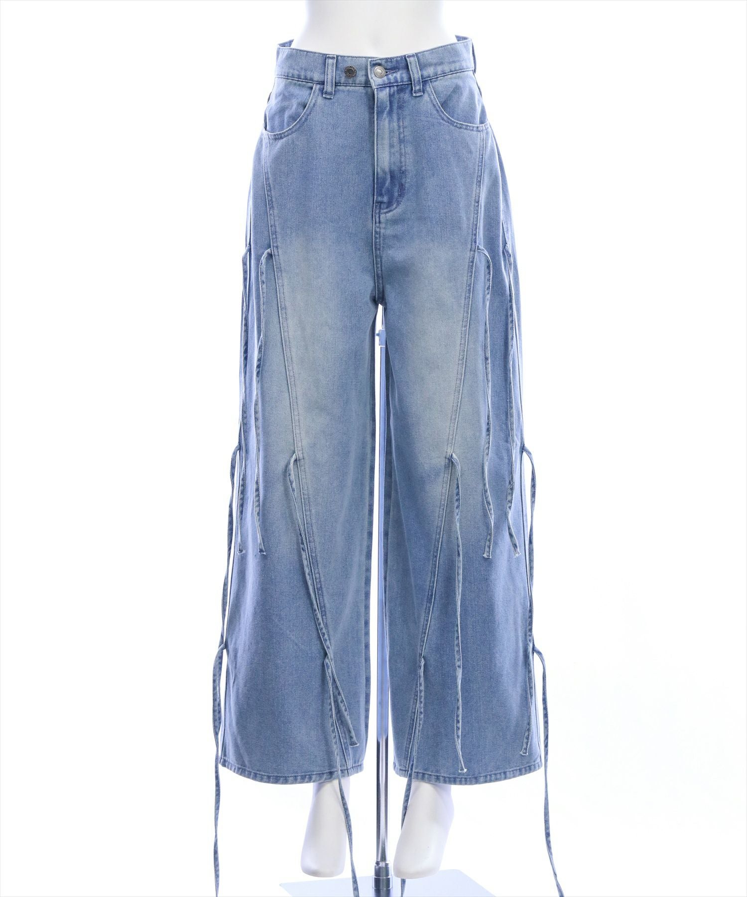サイドリボンワイドデニムパンツ レディースファッション | clear