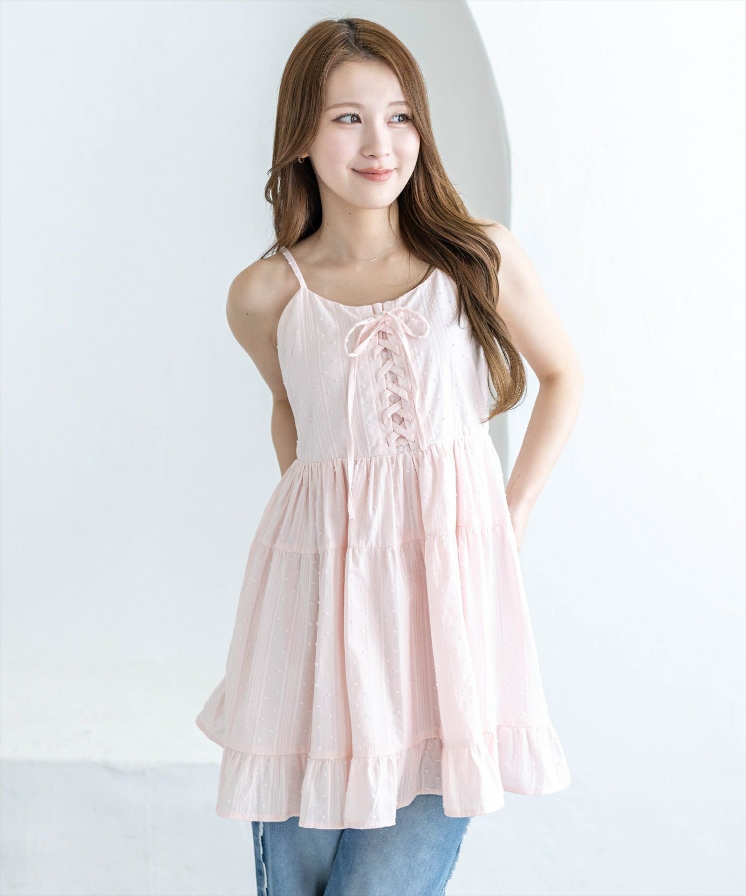 clear≪再入荷≫ドビードットレースアップキャミワンピース[CL9621