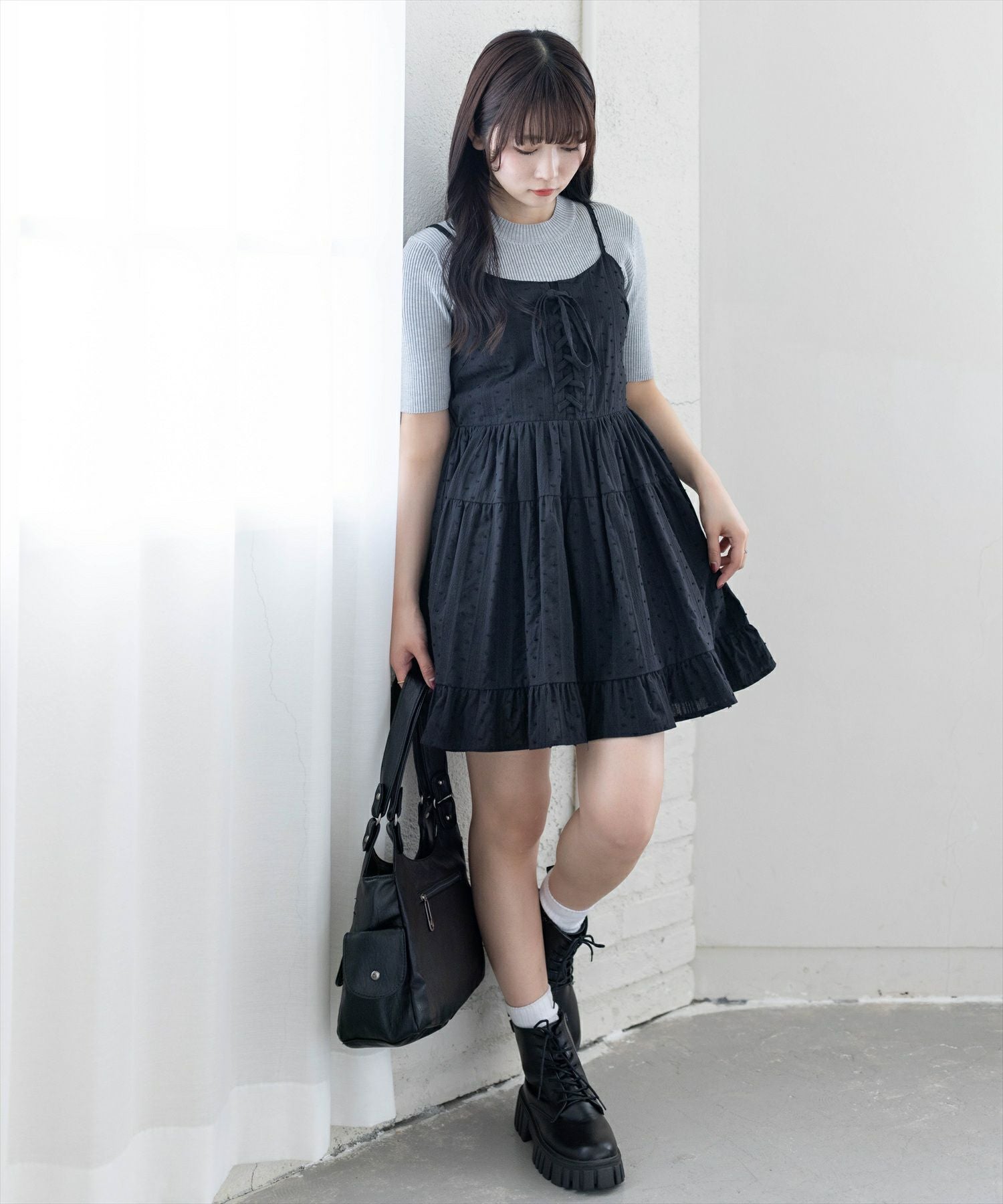 clear≪再入荷≫ドビードットレースアップキャミワンピース[CL9621