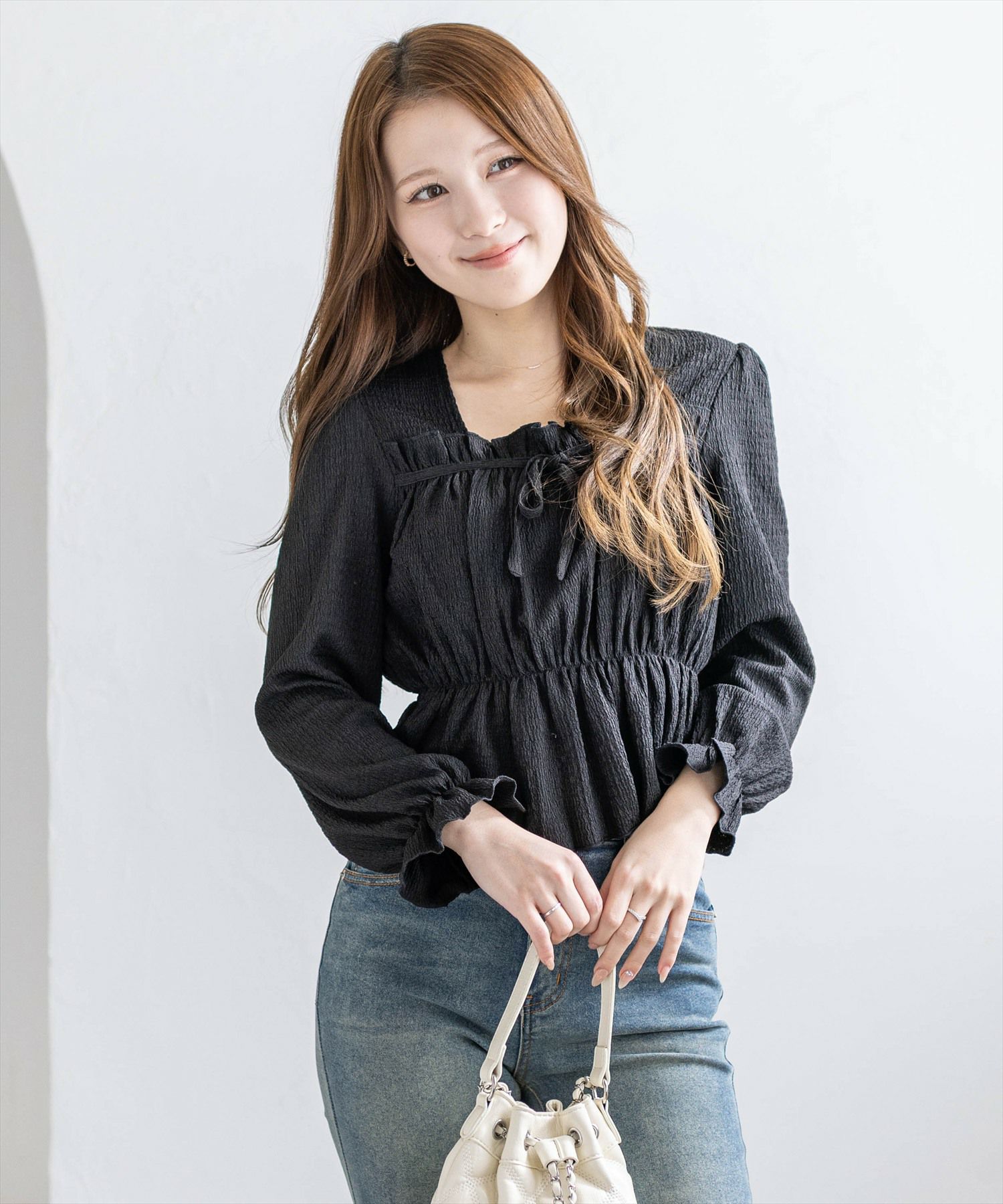 楊柳フロントリボンブラウス clear