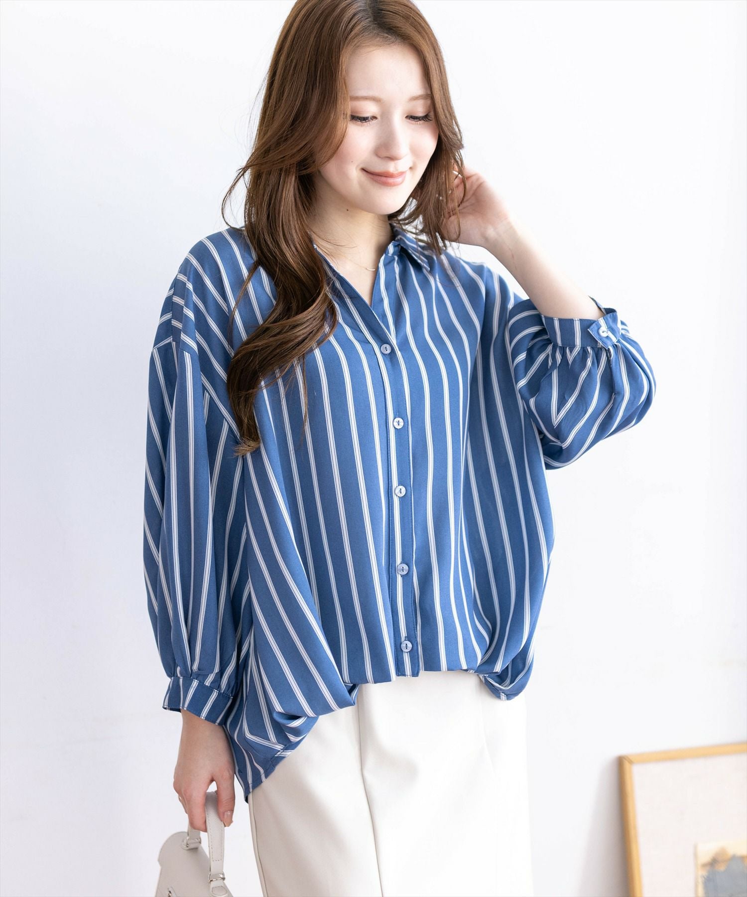 CLEAR BASIC≪再入荷≫バックスピンドル裾タック七分袖ブラウス[CL9562 CLEAR BASIC≪再入荷≫バックスピンドル裾タック七分袖ブラウス[CL9562