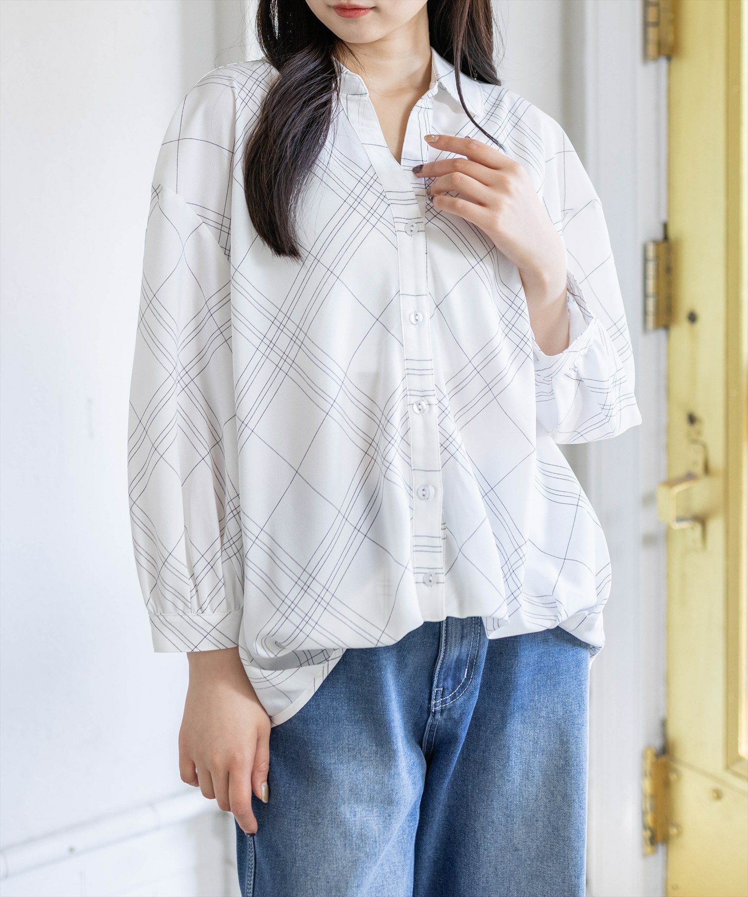 CLEAR BASIC≪再入荷≫バックスピンドル裾タック七分袖ブラウス[CL9562