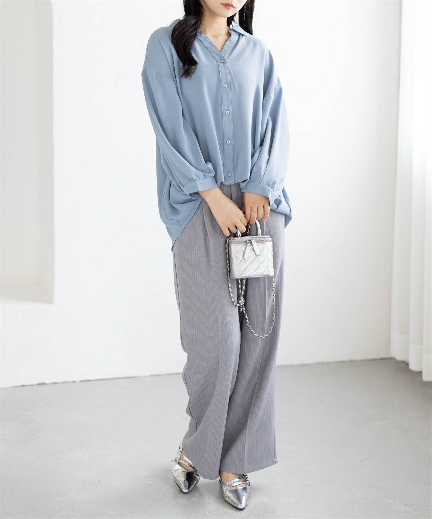 CLEAR BASIC≪再入荷≫バックスピンドル裾タック七分袖ブラウス[CL9562