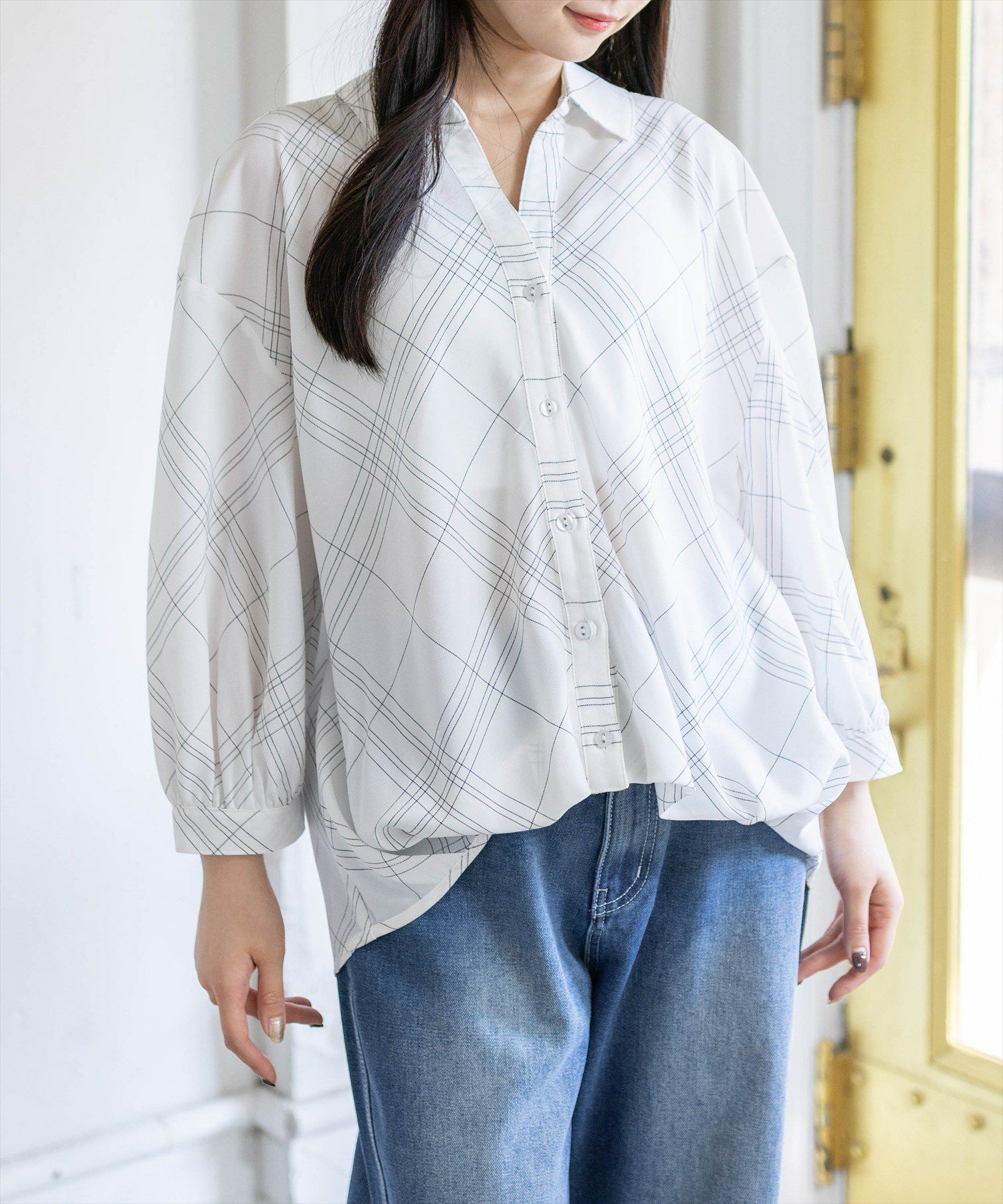 CLEAR BASIC≪再入荷≫バックスピンドル裾タック七分袖ブラウス[CL9562