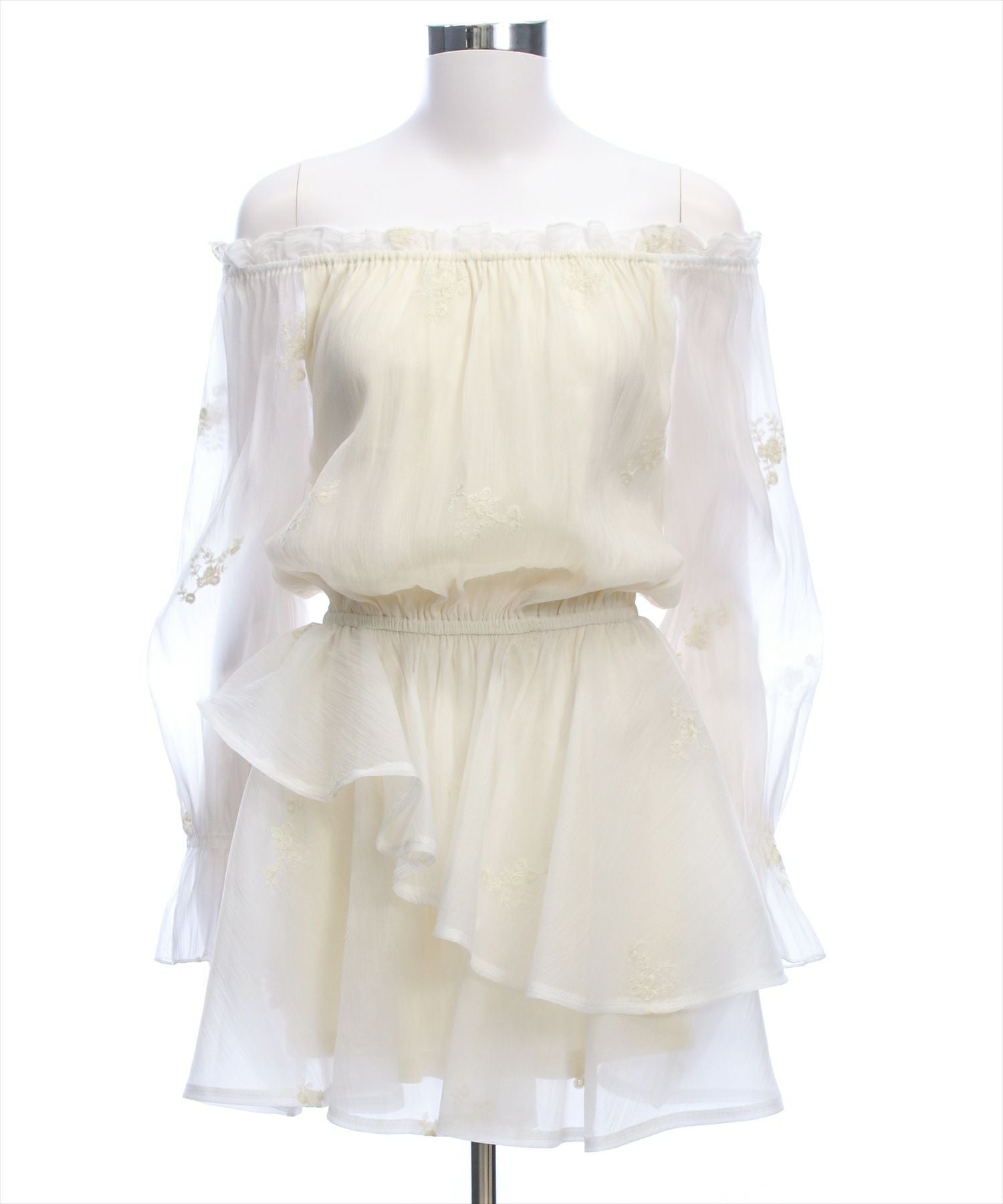 clear シフォンオフショルティアードミニワンピース[CL9623