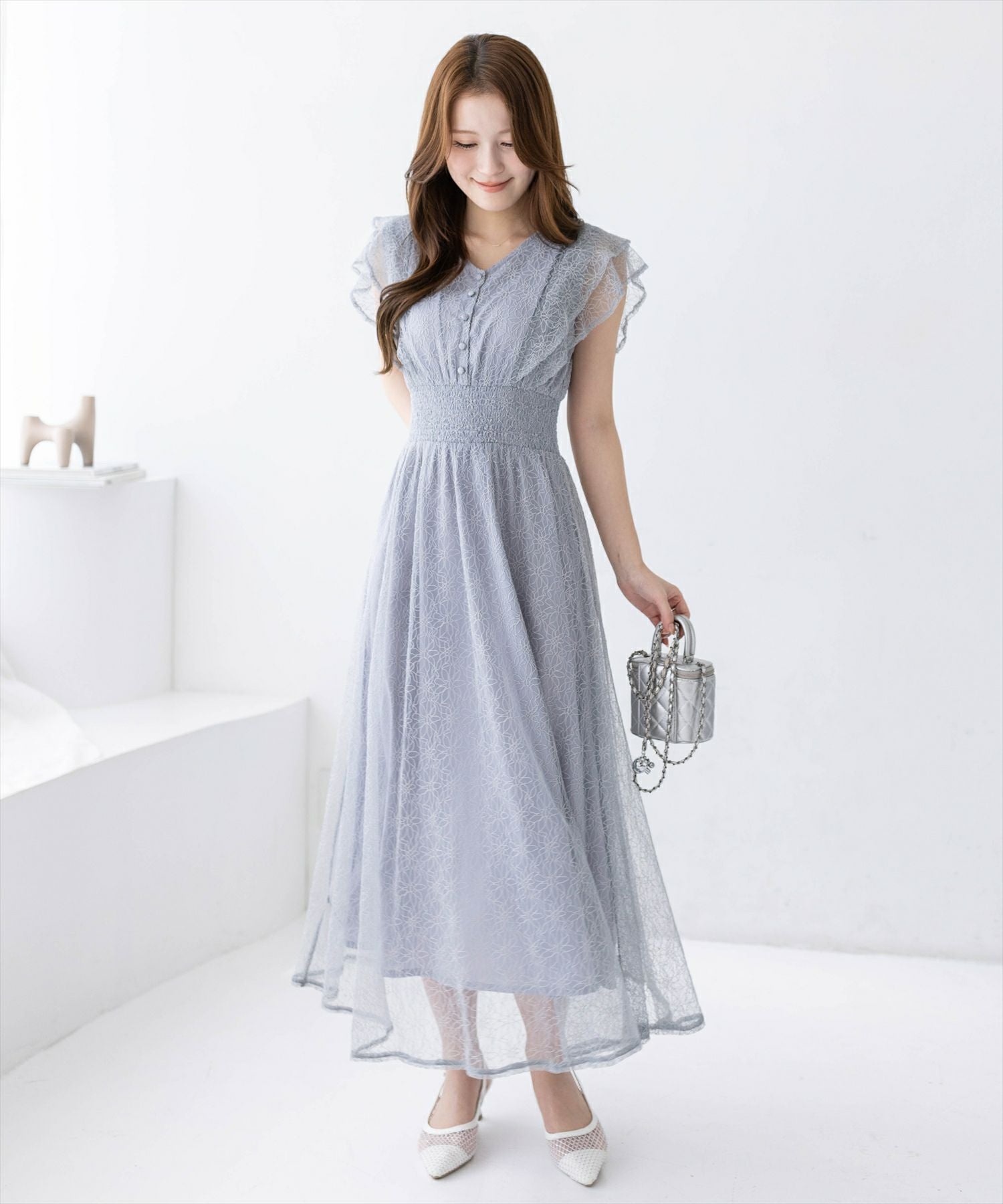 CLEAR BASIC≪再入荷≫フラワーレースフレアスリーブワンピース[CL9613