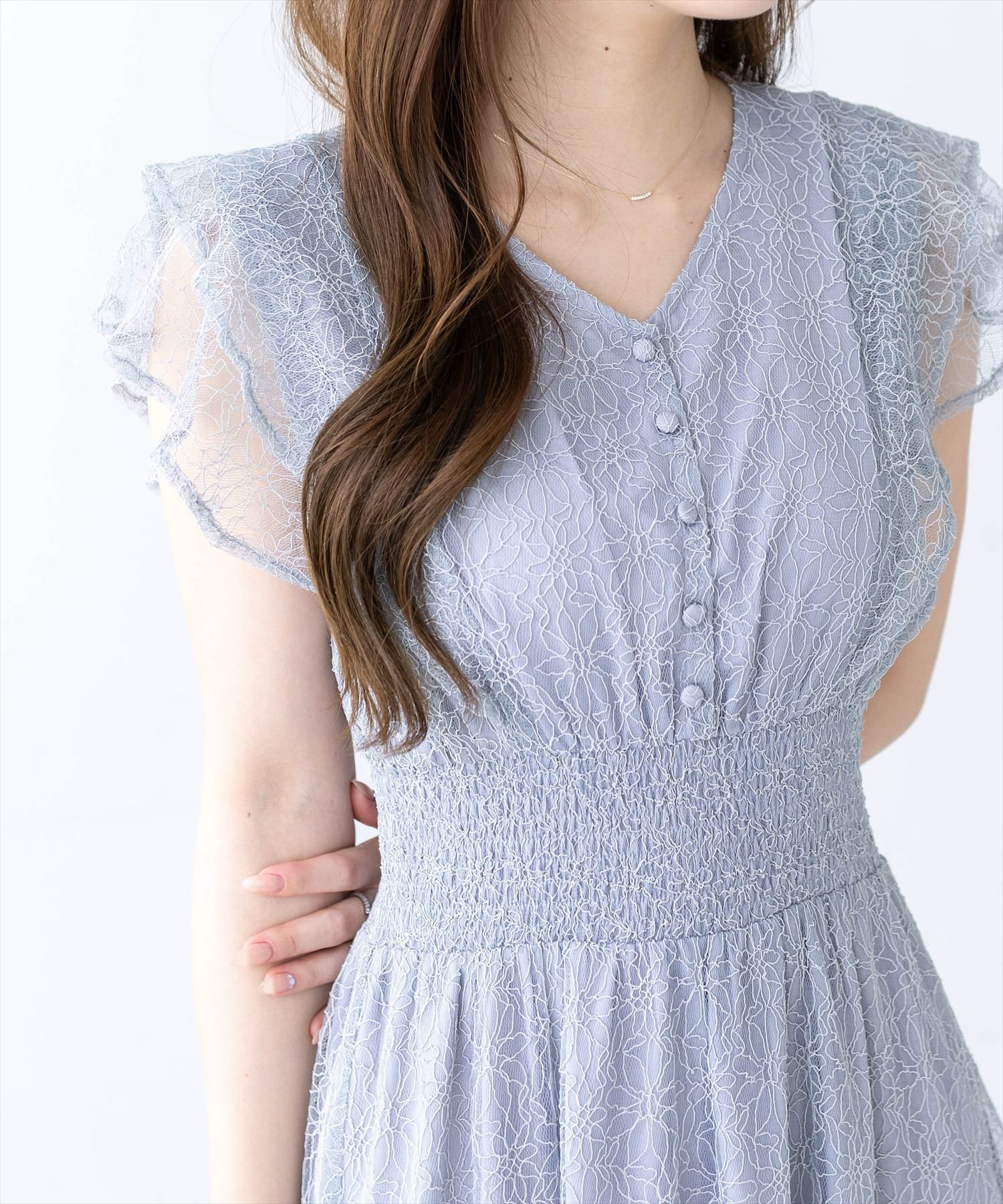 CLEAR BASIC≪再入荷≫フラワーレースフレアスリーブワンピース[CL9613