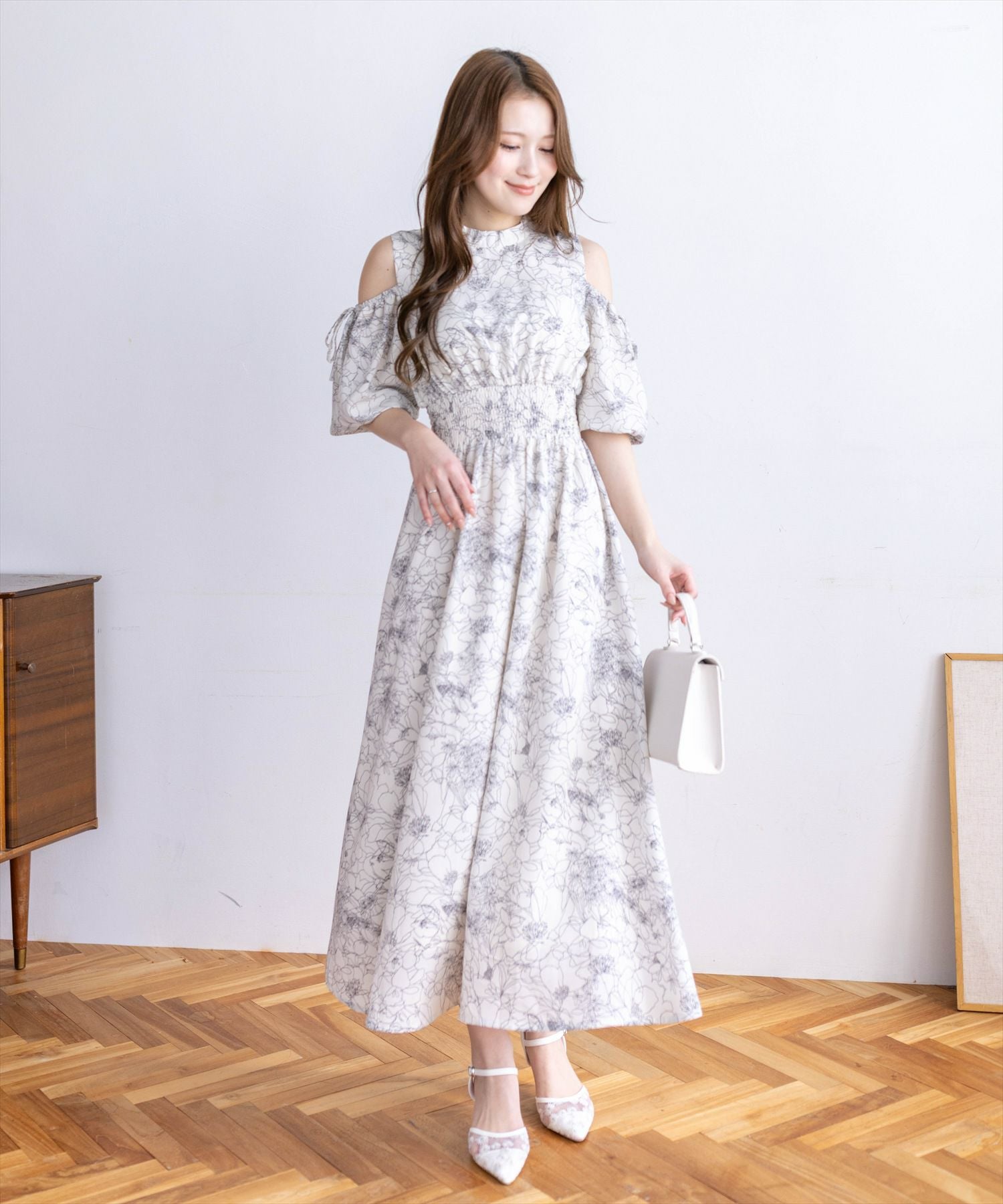 CLEAR BASIC≪再入荷≫花柄オープンショルダーフレアワンピース[CL9626