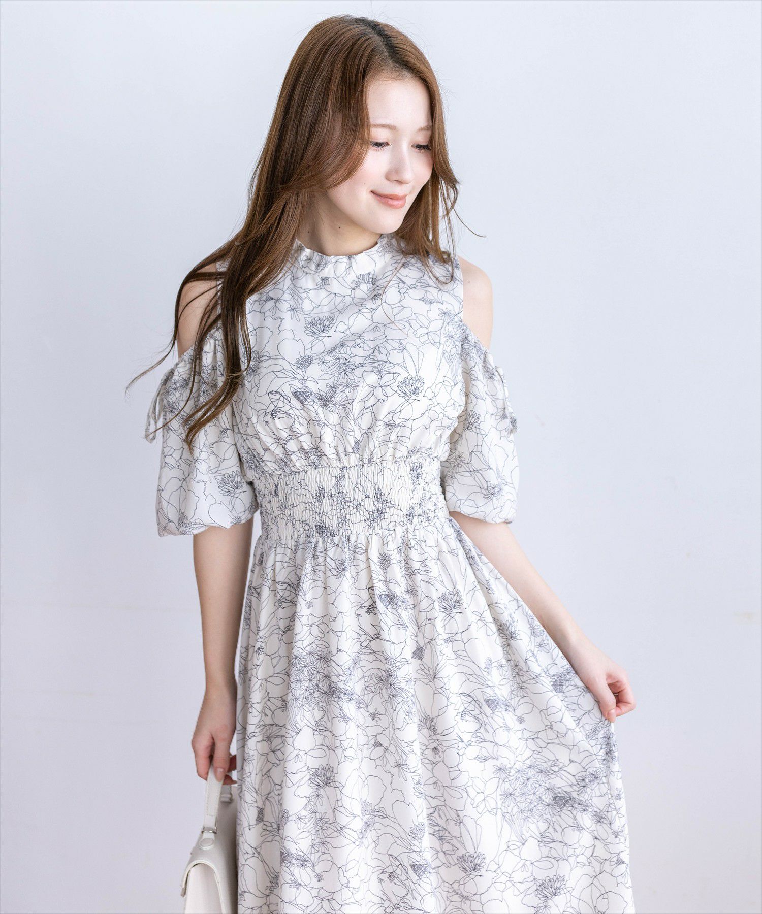CLEAR BASIC≪再入荷≫花柄オープンショルダーフレアワンピース[CL9626