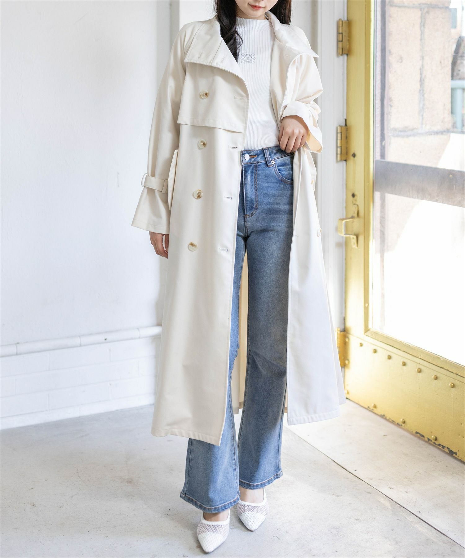 162cm/アイボリー着用