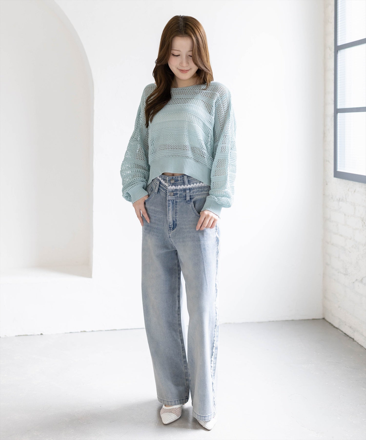 163cm/ミント着用
