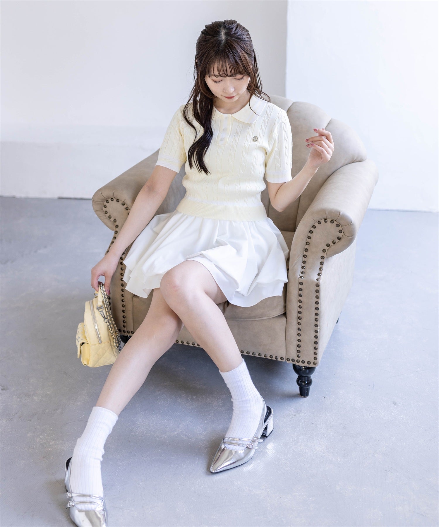 再お値下げ♪オーラリー半袖ポロニット 配色ケーブル半袖ポロニット レディースファッション | clear（クリア