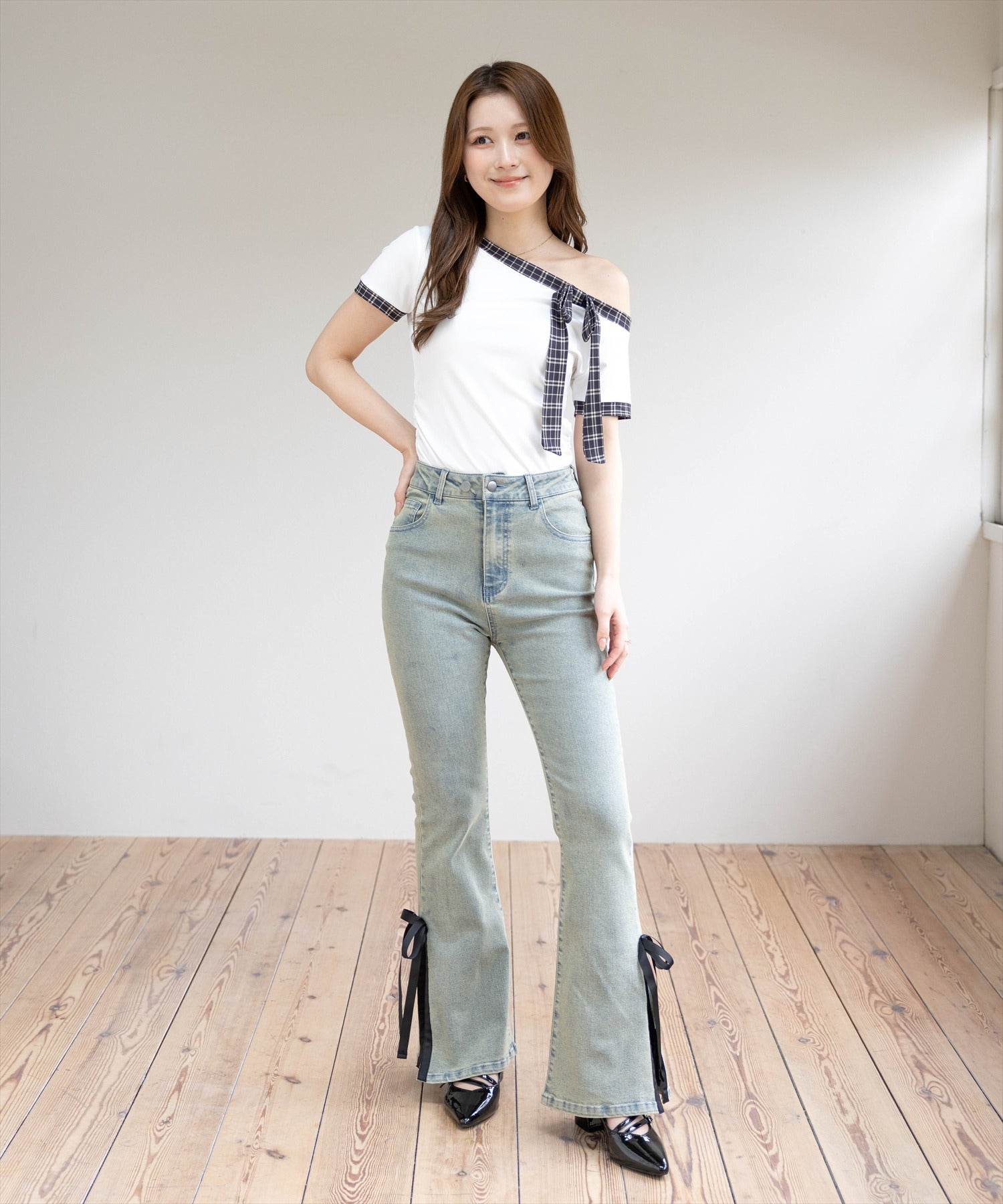 163cm/アイボリー着用