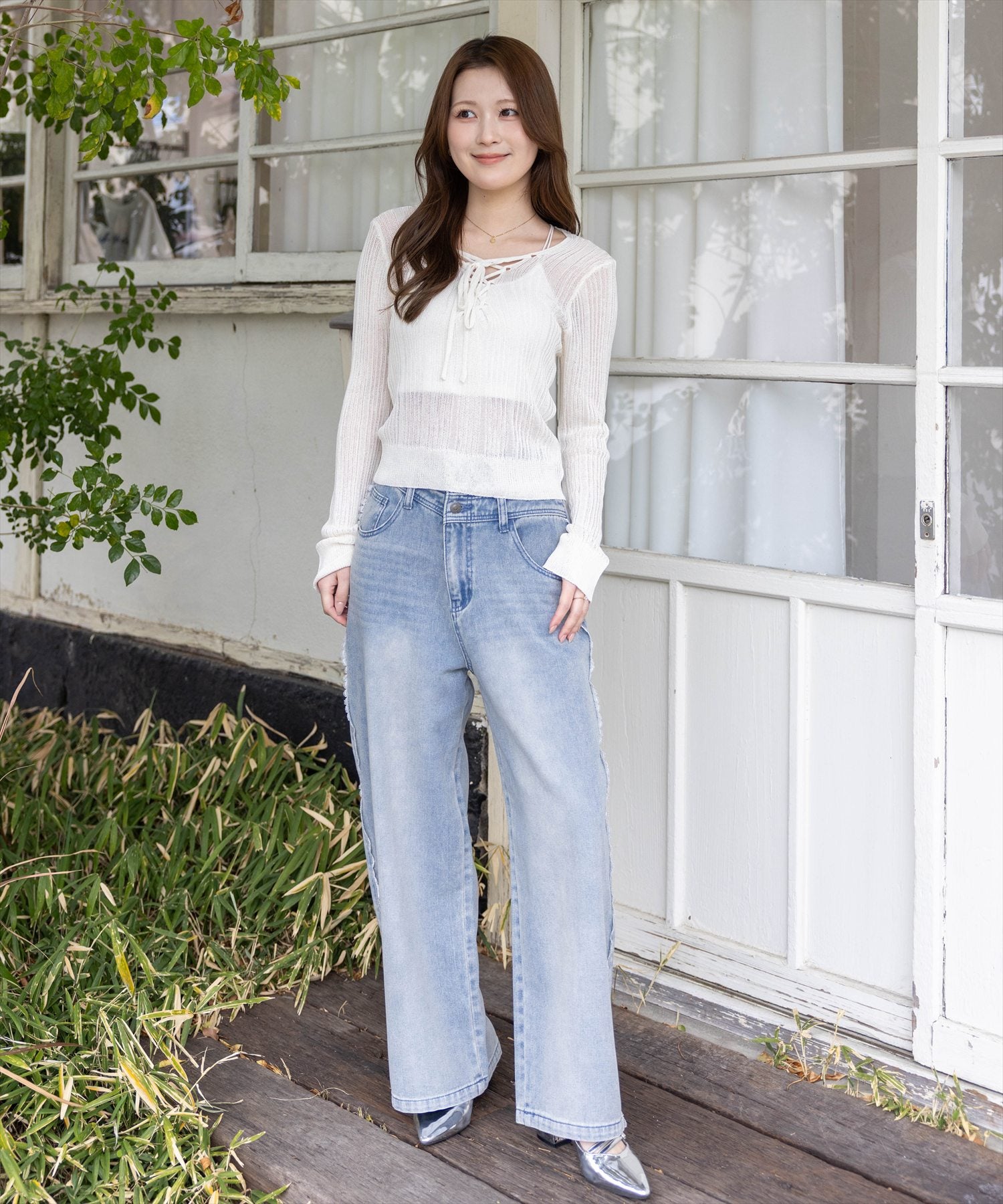 163cm/アイボリー着用