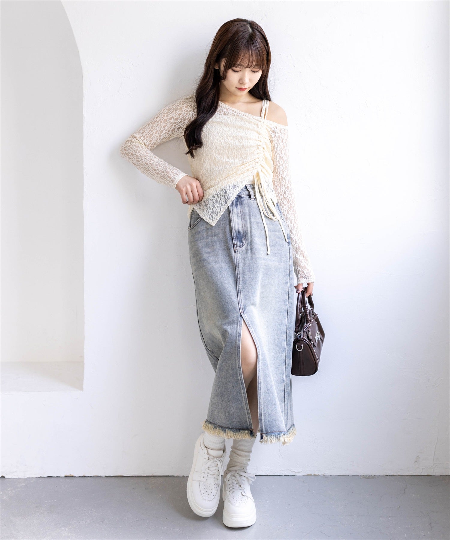 サイドドロストワンショルレーストップス＆キャミセット レディース