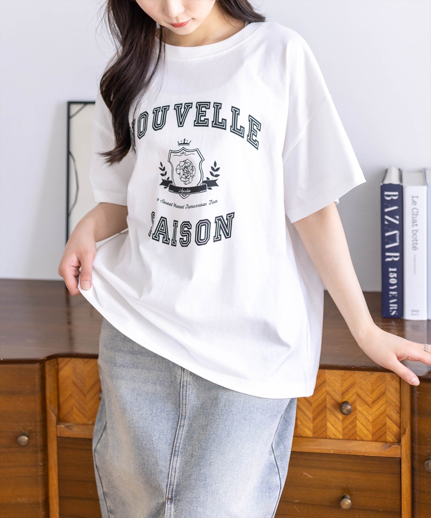 CLEAR BASIC オーバーサイズ/カレッジプリントビッグTシャツ[CL9700
