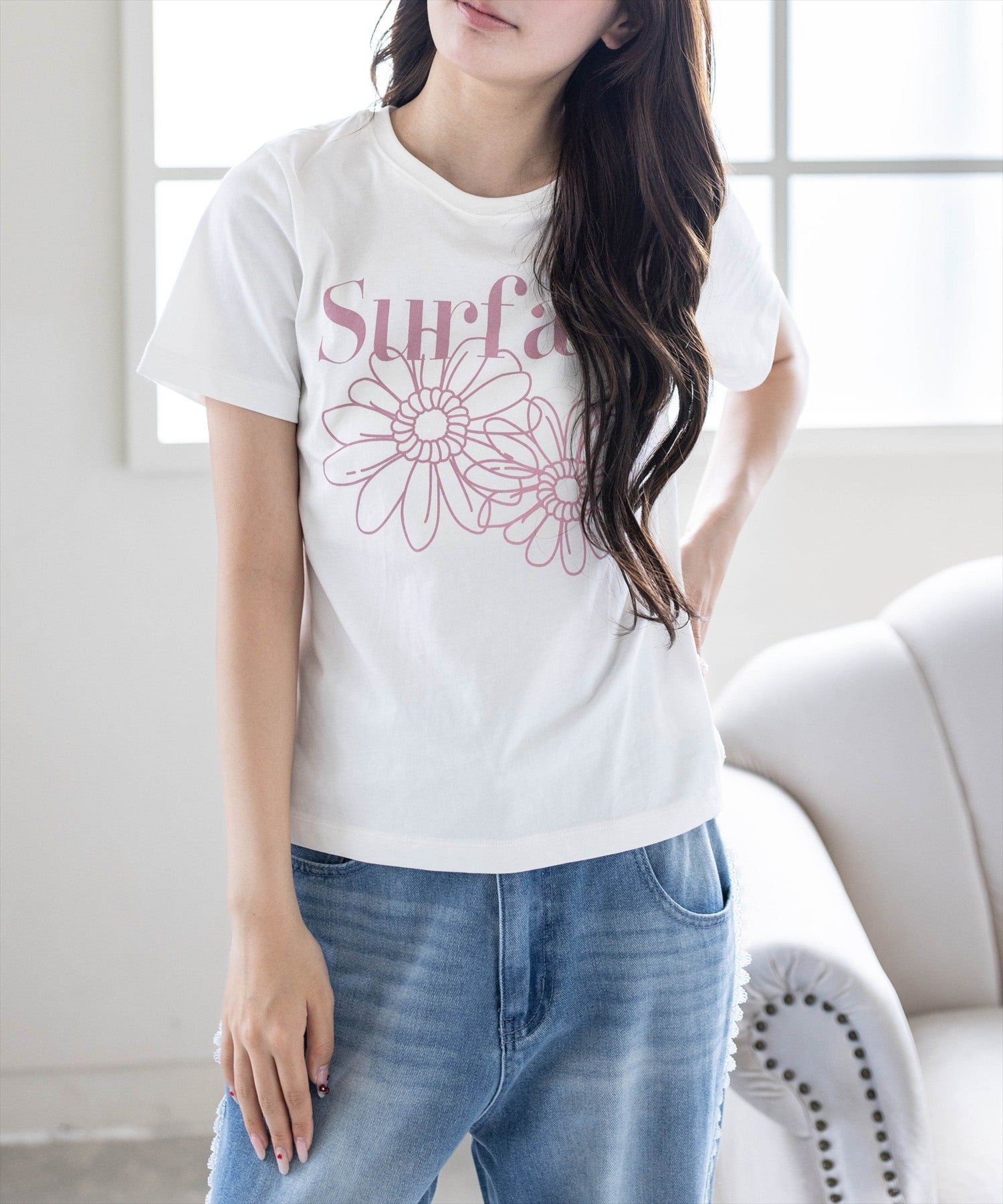 花柄プリント ホワイトTシャツ CLEAR BASIC レギュラーサイズ/フラワープリントTシャツ[CL9698