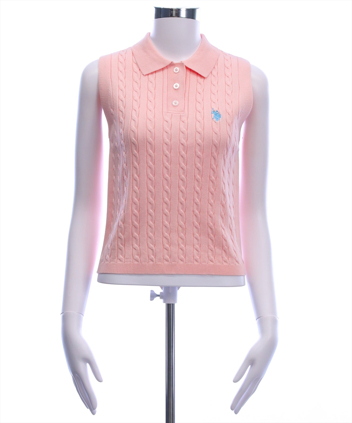 ラルフローレン ノースリーブ ポロシャツ ニット ケーブル編み ピンク clear U.S. POLO ASSN. ケーブルノースリーブニットトップス[CL9709