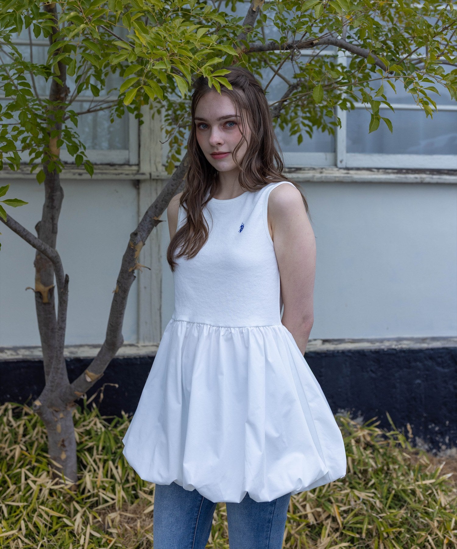 clear U.S. POLO ASSN. 布帛切替ノースリーブバルーンミニワンピース