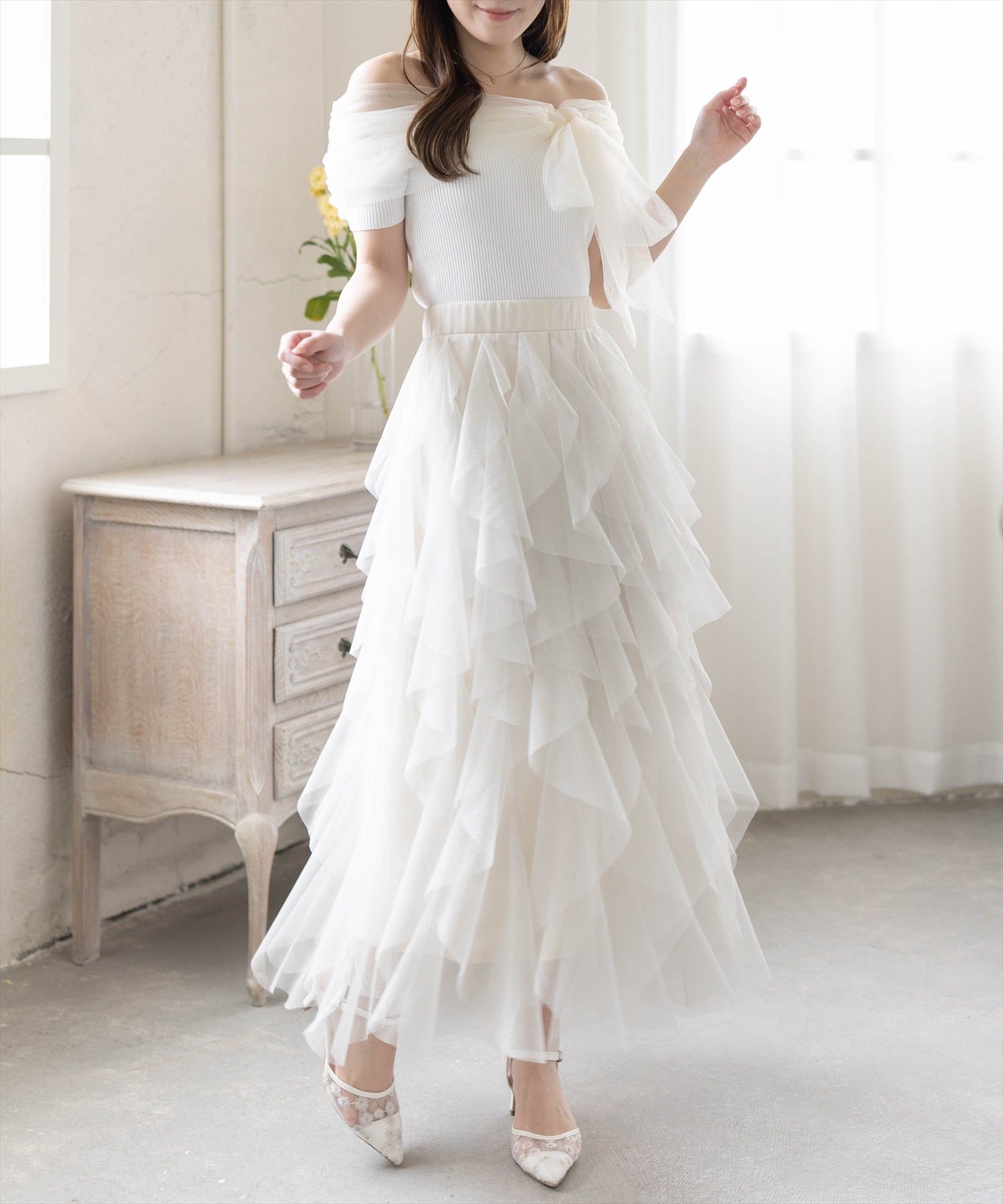 163cm/アイボリー着用