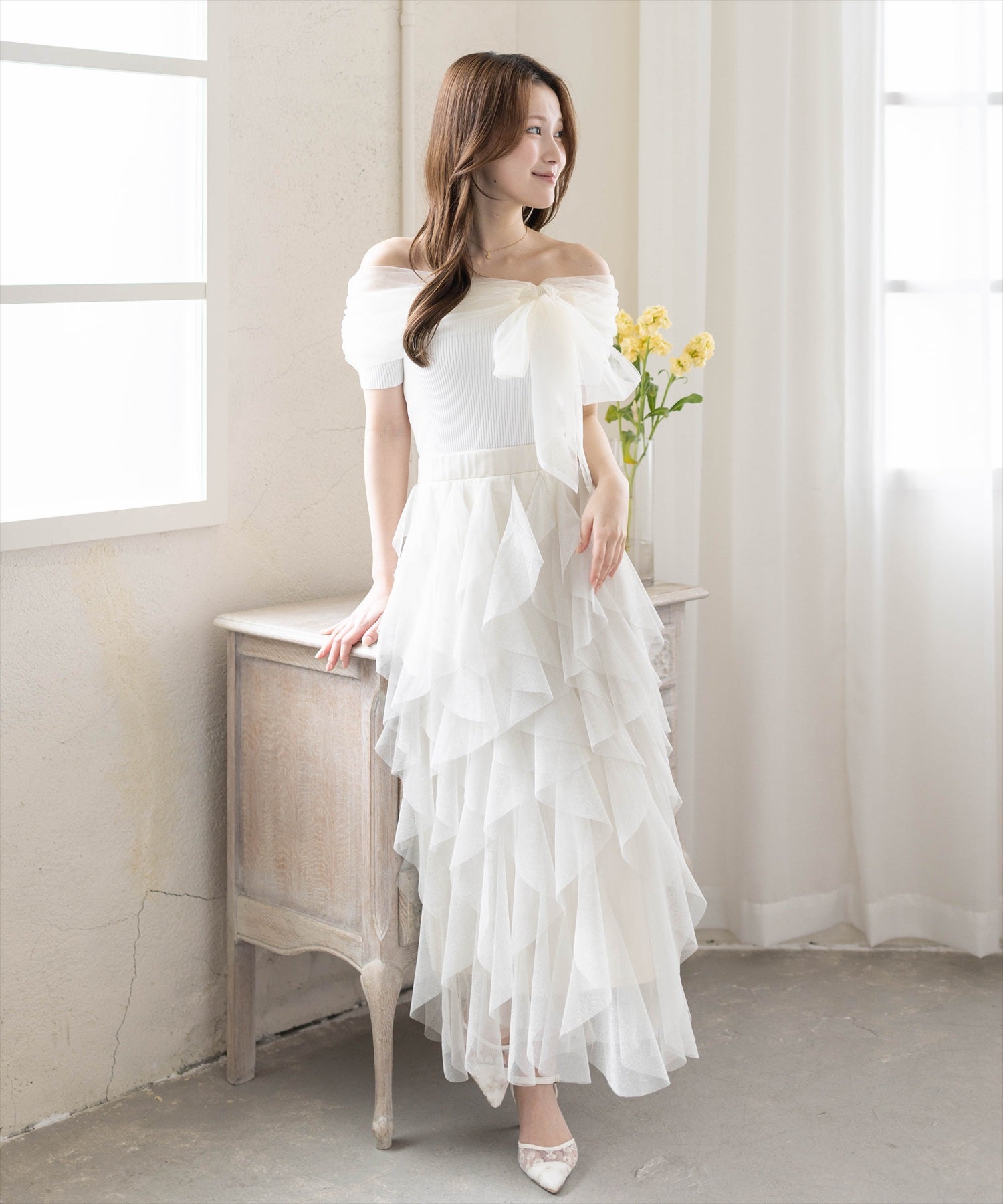 163cm/アイボリー着用