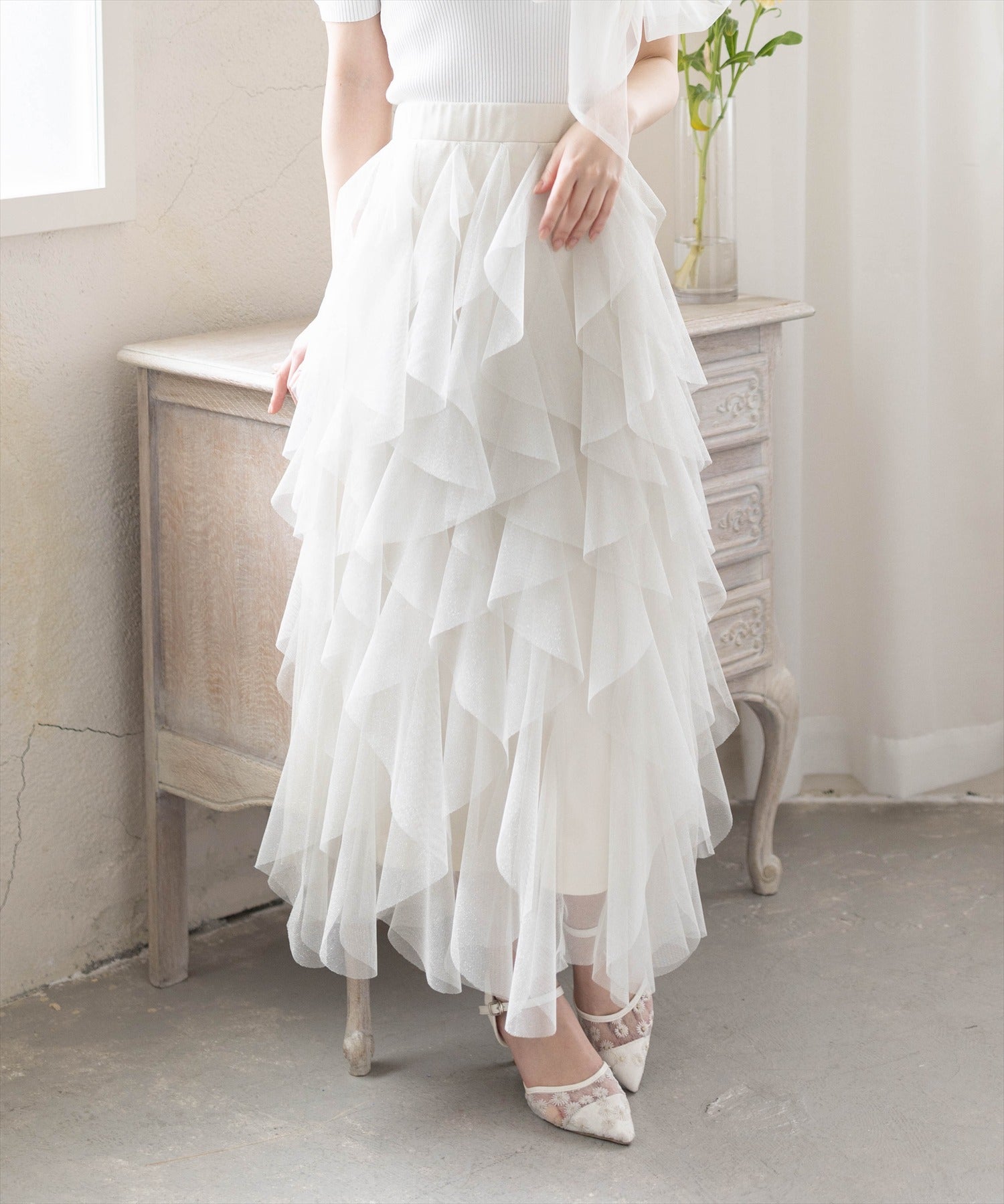 CLEAR BASIC≪再入荷≫ラメチュールフリルロングスカート[CL9833