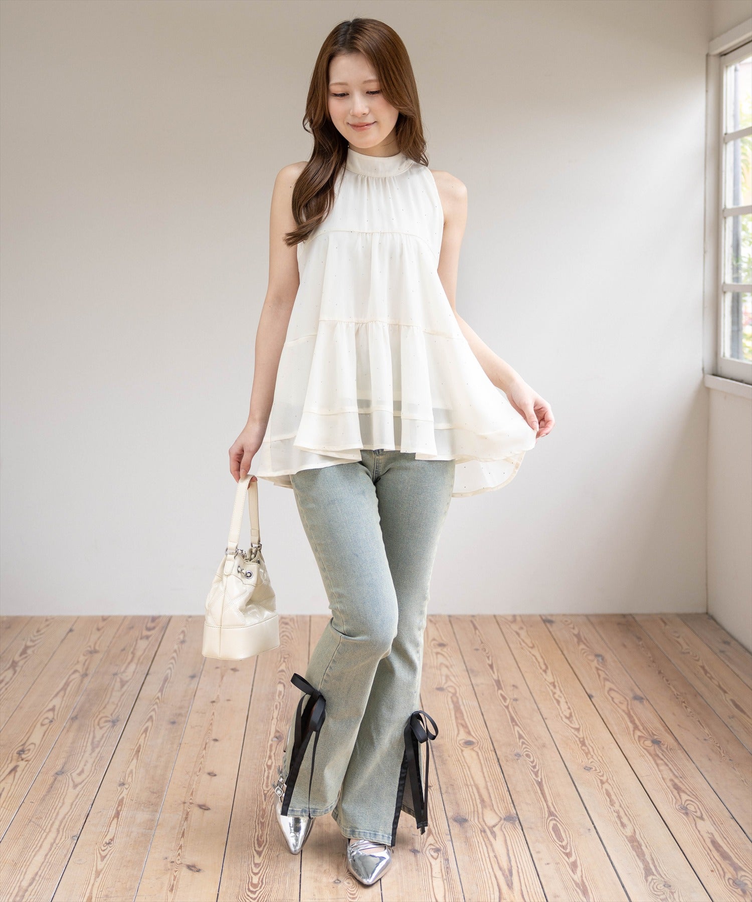 163cm/アイボリー着用