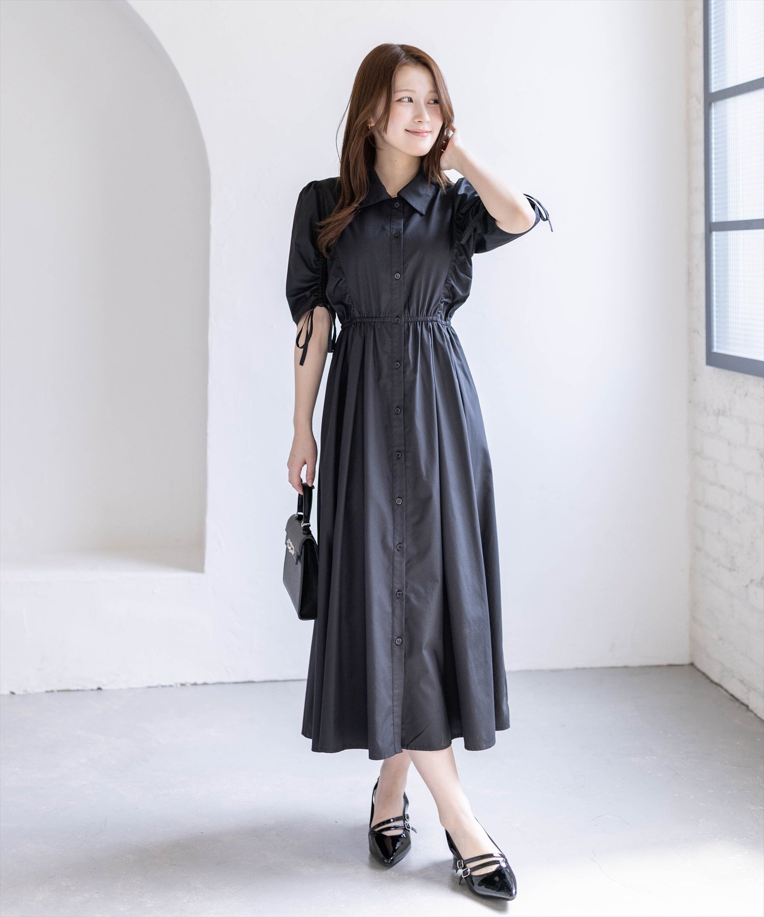 CLEAR BASIC≪新作≫5分袖ドロストスリーブシャツワンピース[CL9672
