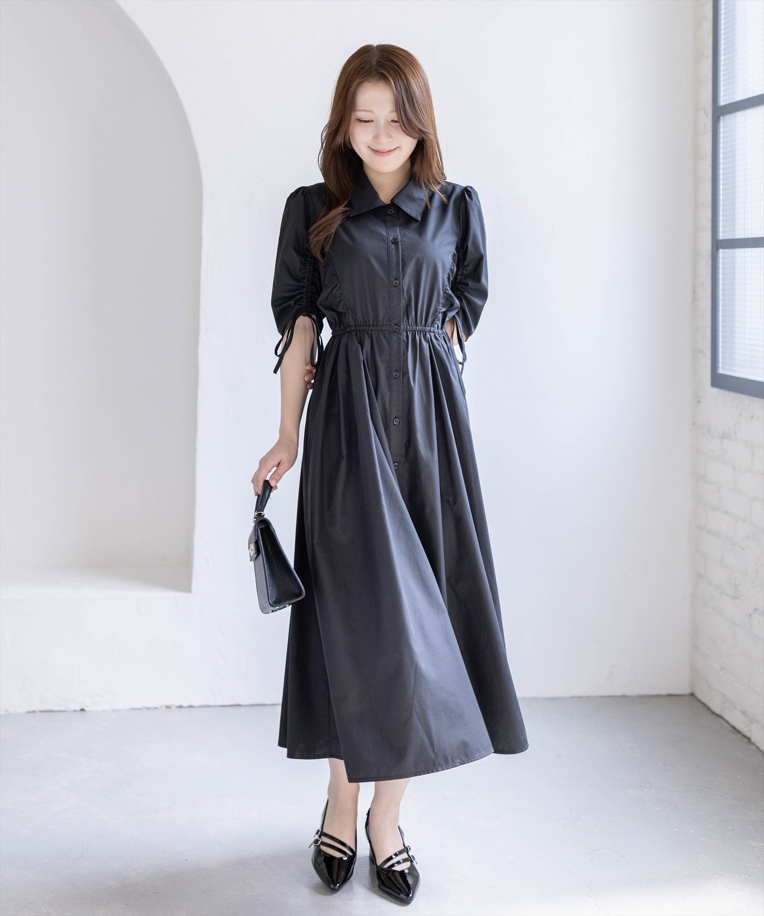 CLEAR BASIC≪新作≫5分袖ドロストスリーブシャツワンピース[CL9672