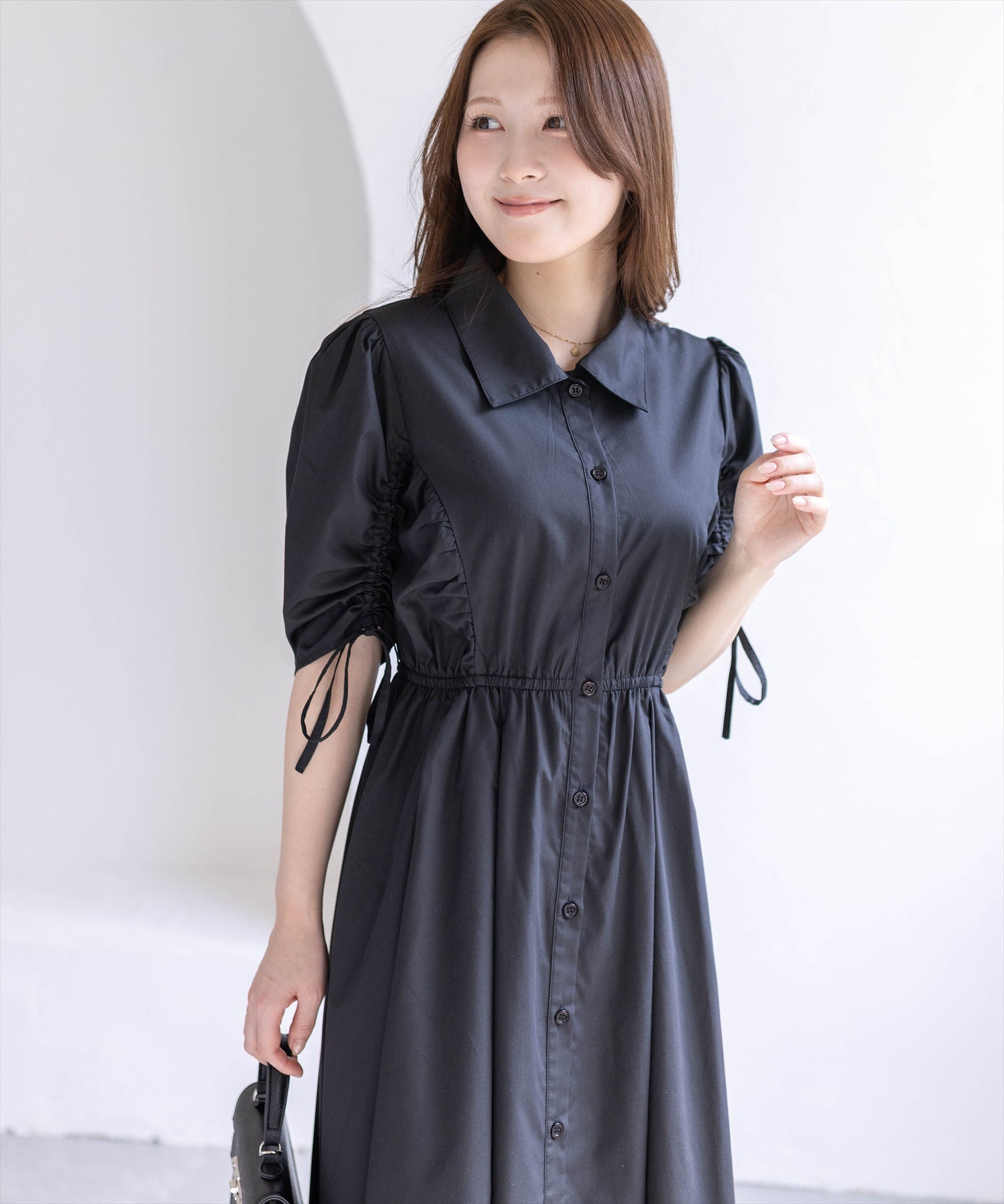 CLEAR BASIC≪新作≫5分袖ドロストスリーブシャツワンピース[CL9672