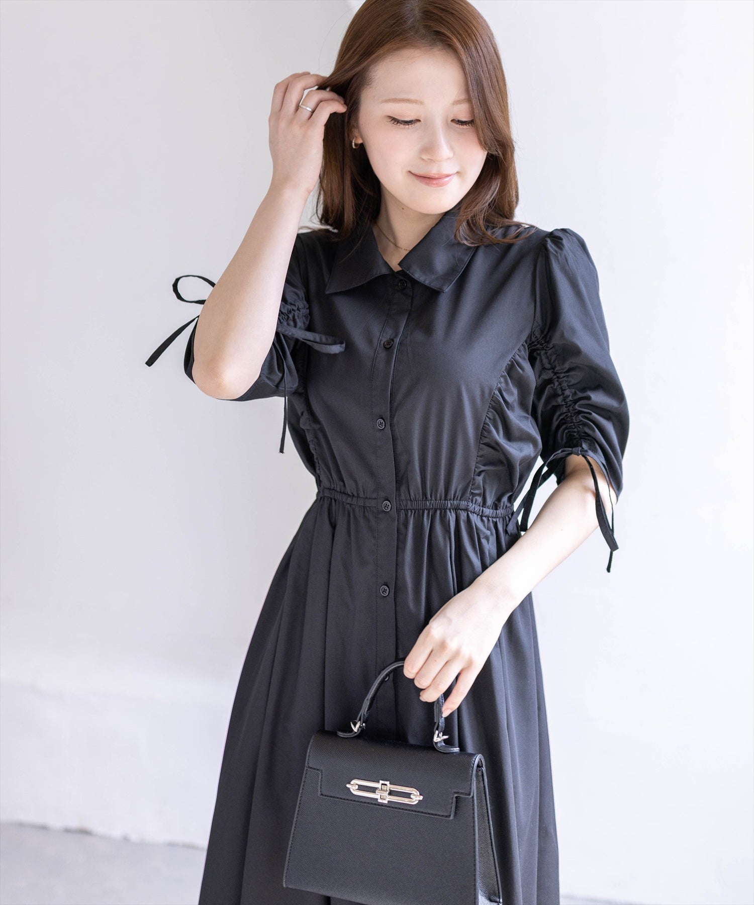CLEAR BASIC≪新作≫5分袖ドロストスリーブシャツワンピース[CL9672