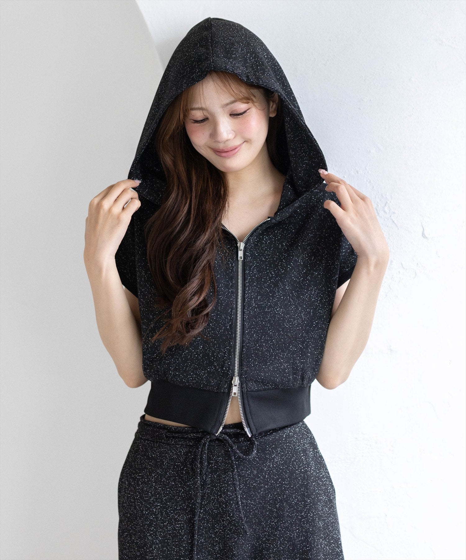 clear≪再入荷≫フレンチスリーブラメスウェットパーカー(セット可