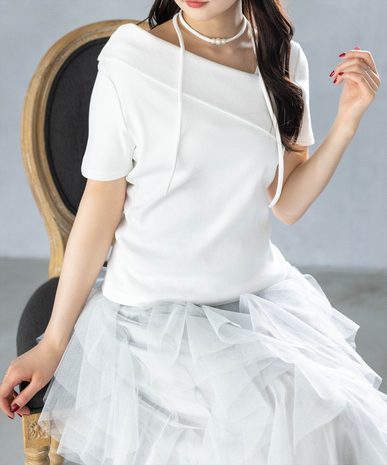 clear≪新作≫チョーカー付きクロスリブ半袖カットソー[CL9869