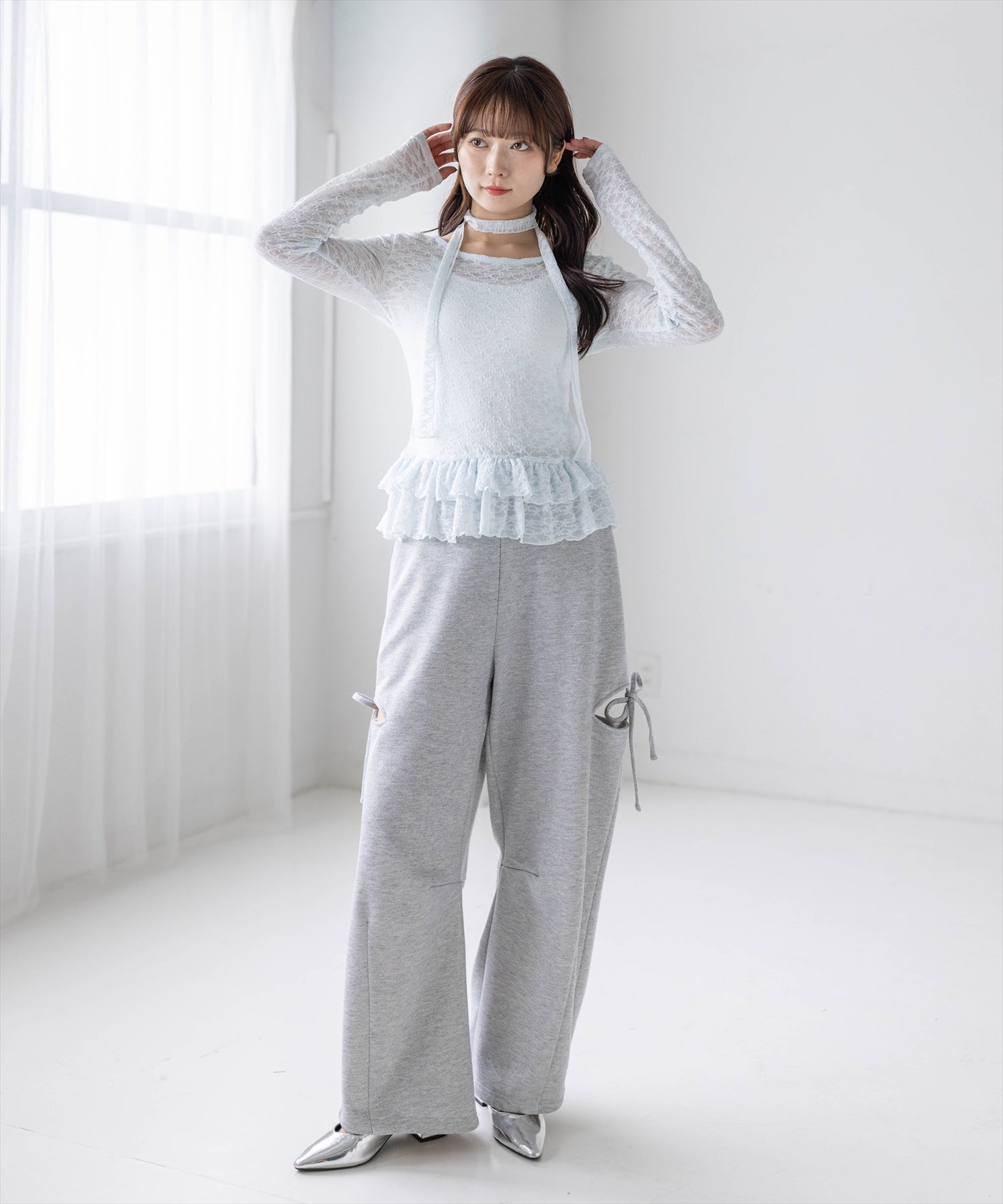 clear≪再入荷≫サイドスリットリボン付きラメスウェットパンツ(セット