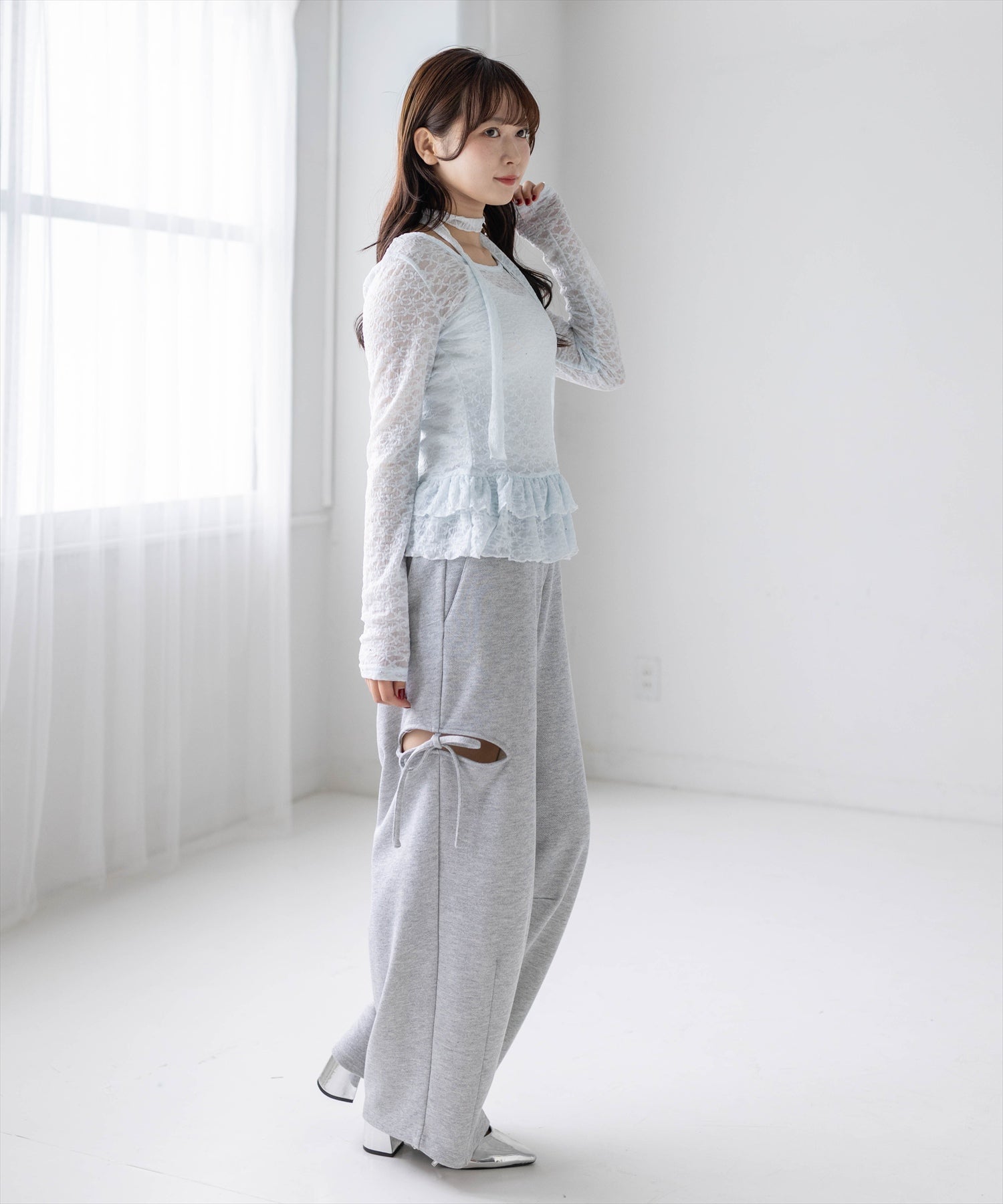 clear≪再入荷≫サイドスリットリボン付きラメスウェットパンツ(セット