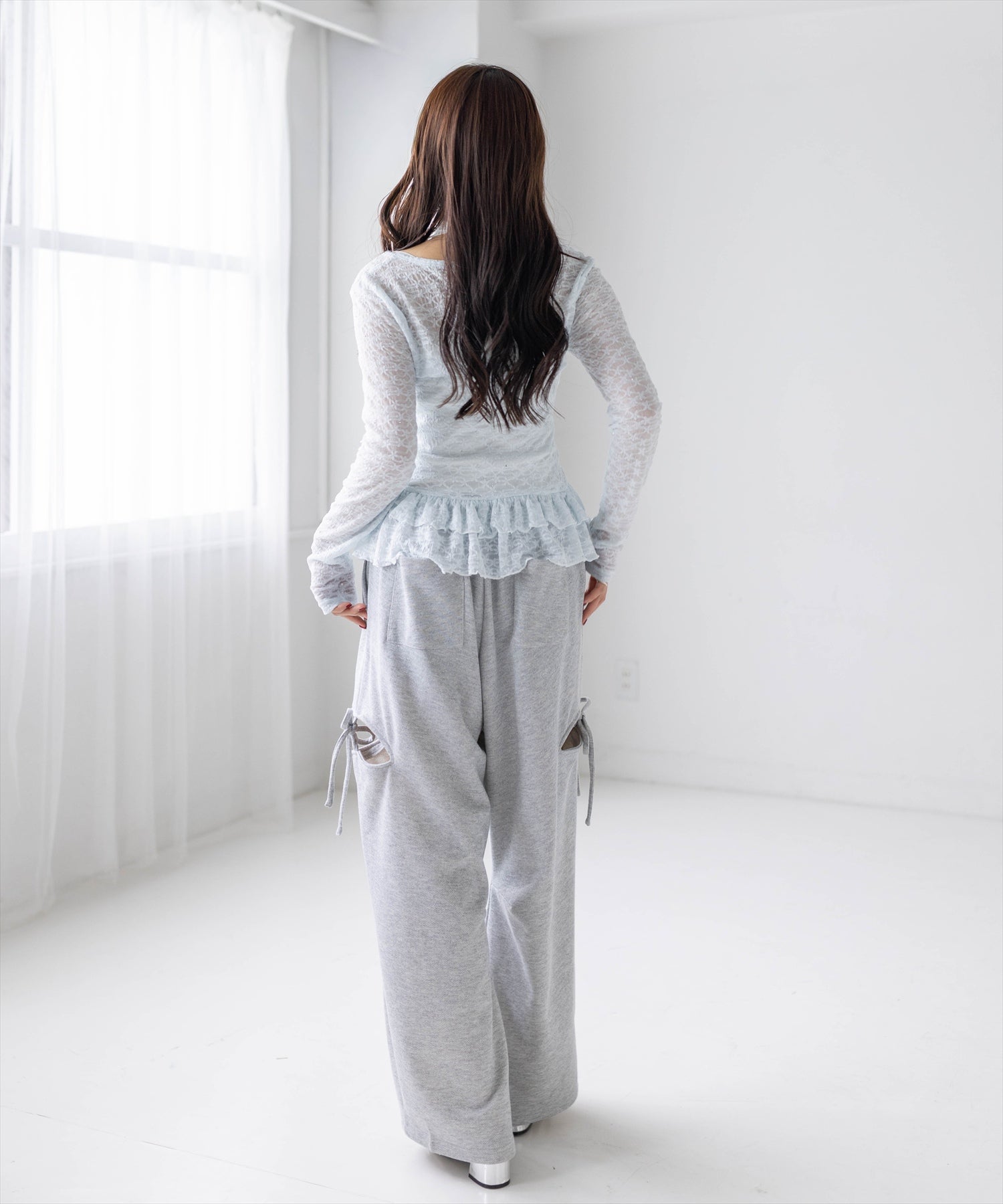 clear≪再入荷≫サイドスリットリボン付きラメスウェットパンツ(セット