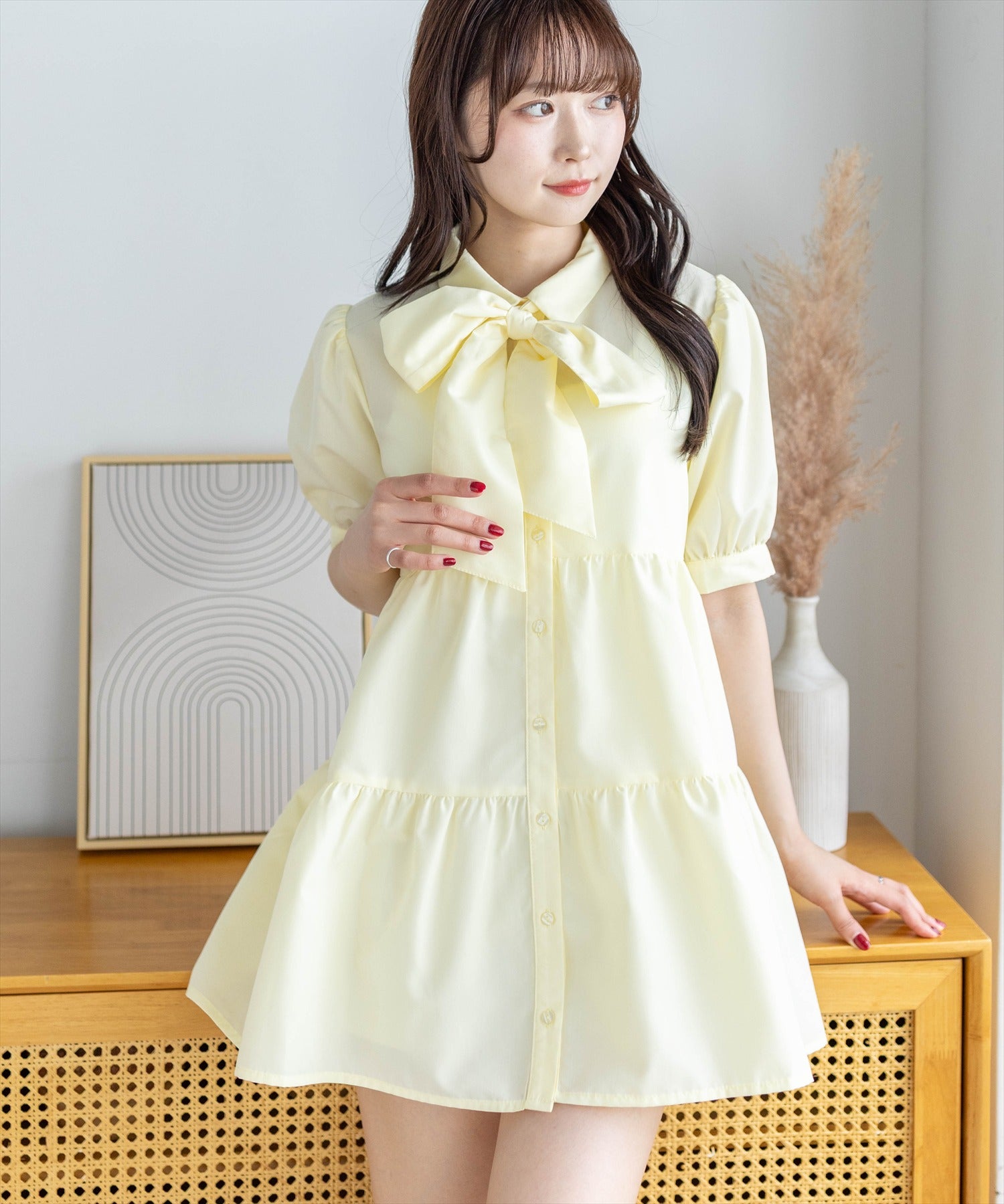 clear≪新作≫ビッグリボンティアード半袖ミニワンピース[CL9618