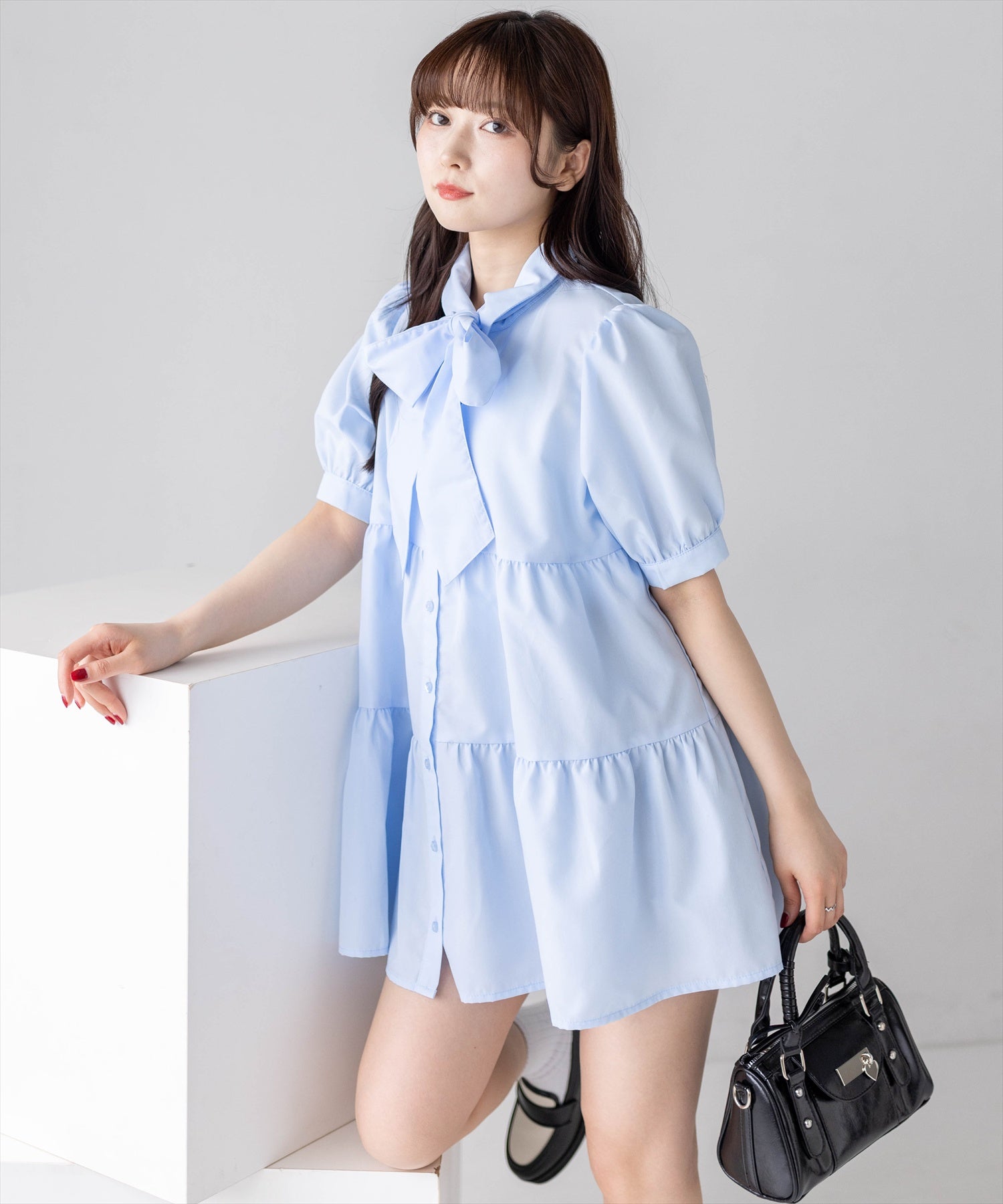 clear≪新作≫ビッグリボンティアード半袖ミニワンピース[CL9618