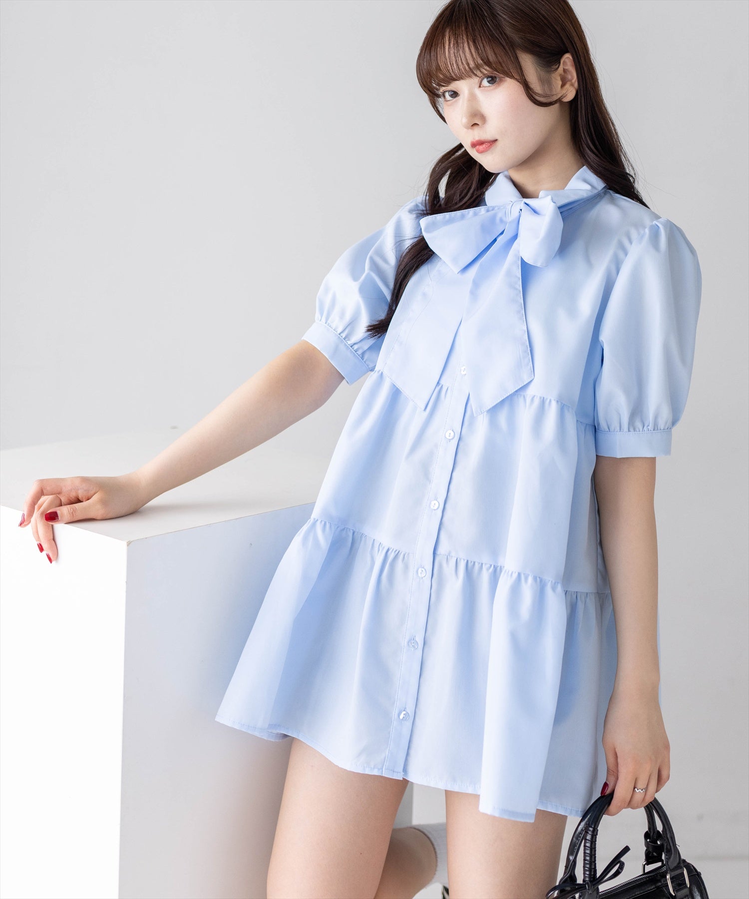 clear≪新作≫ビッグリボンティアード半袖ミニワンピース[CL9618