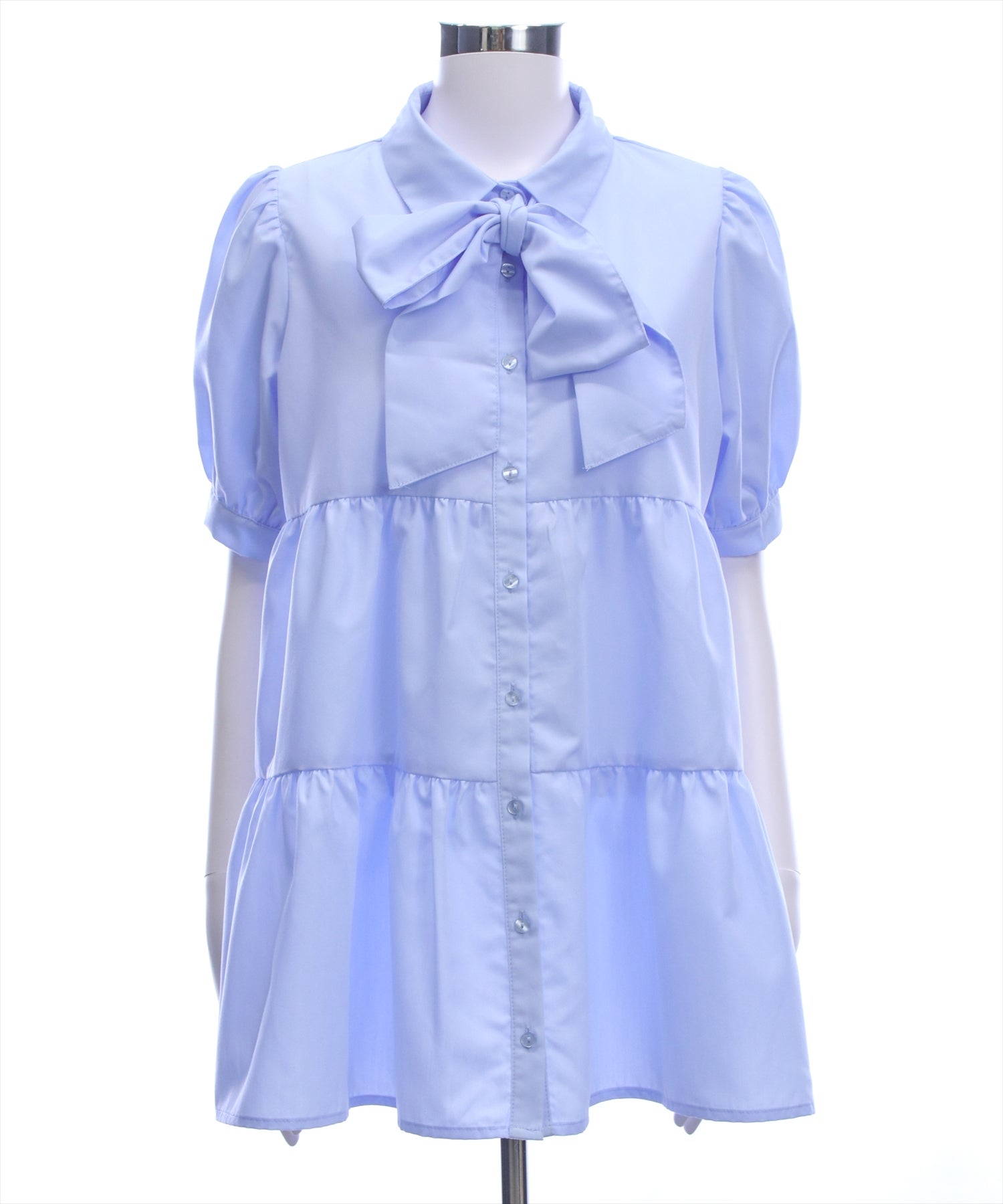 ୨୧ BUBBLES୨୧ チェックリボンワンピース୨୧ clear≪新作≫ビッグリボンティアード半袖ミニワンピース[CL9618