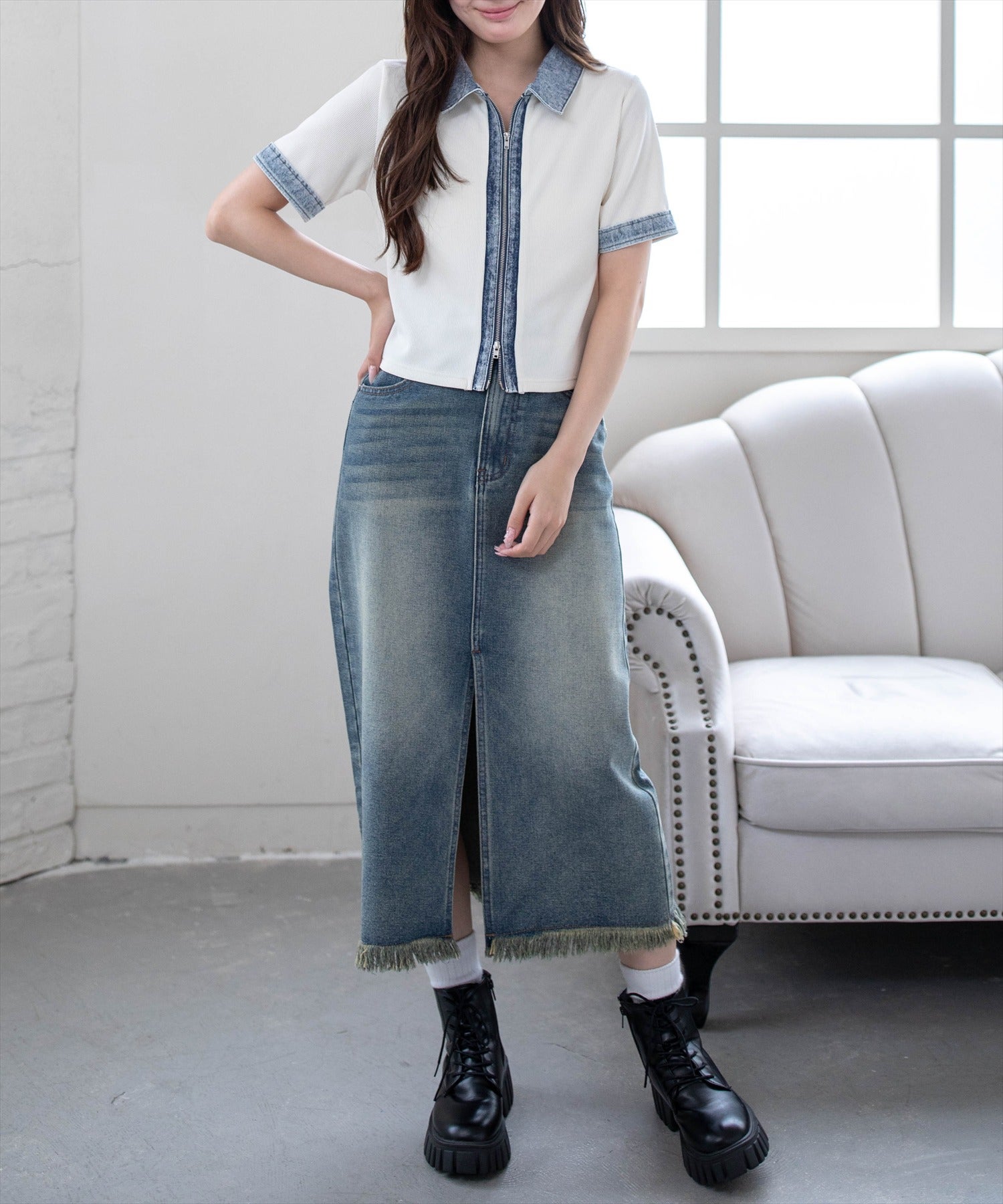 161cm/アイボリー着用