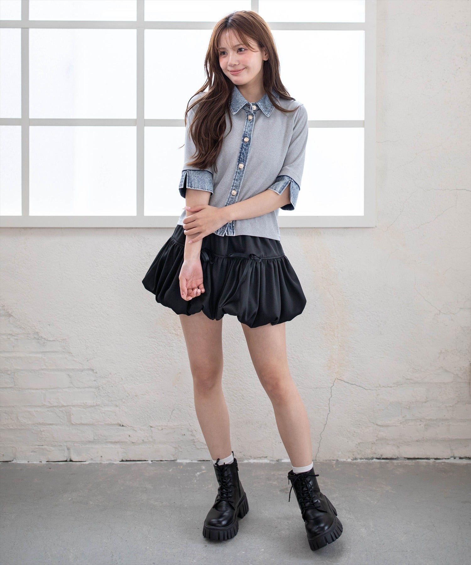 161cm/グレー着用